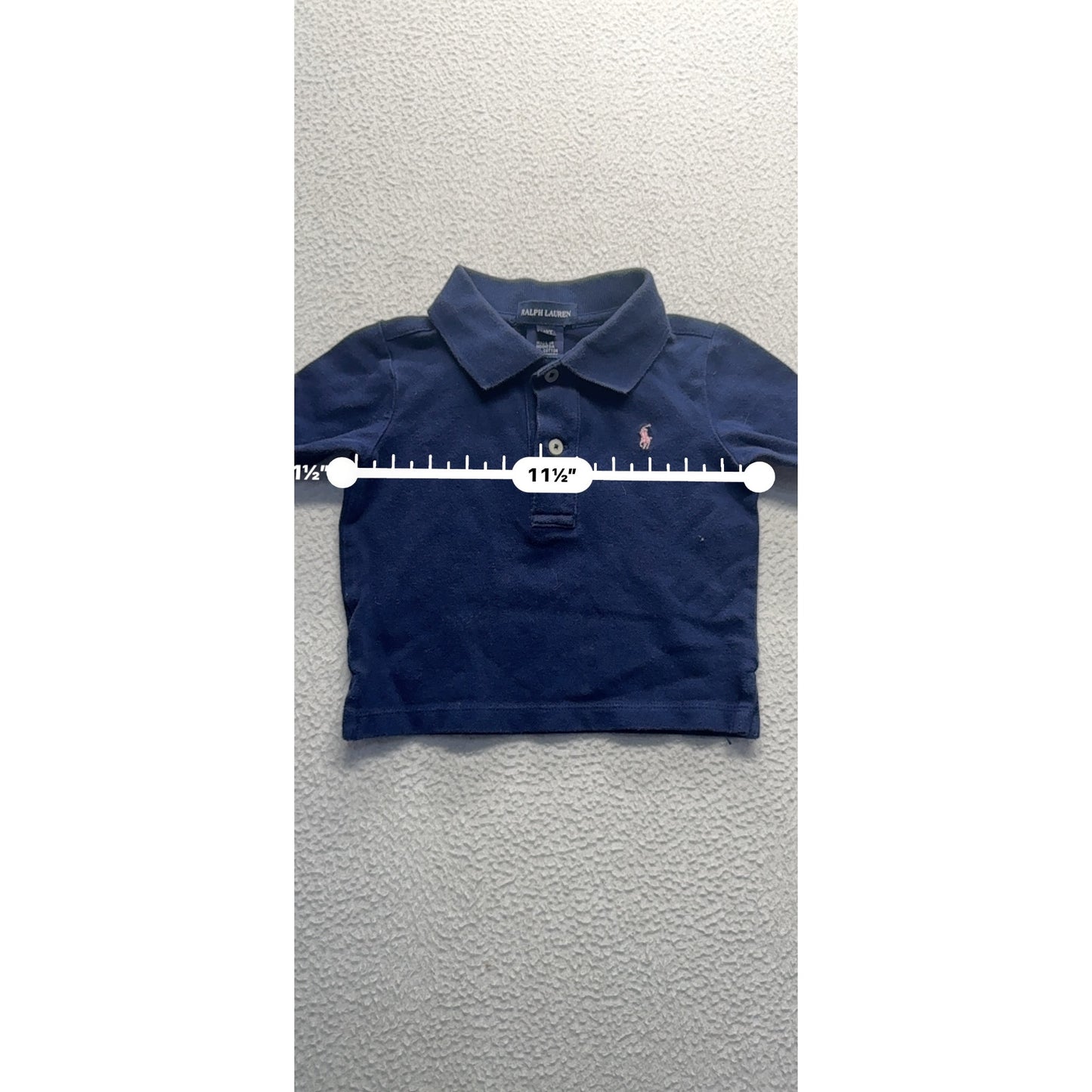 Ralph Lauren Navy Blue Long Sleeve Polo Shirt Kids 2T Cotton Blend  #9107