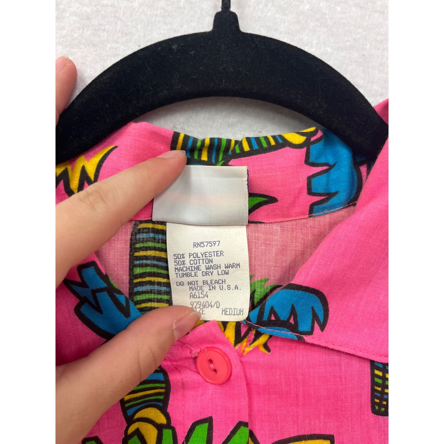 Vintage Avon Fashions Tropical Palm Tree Print Button-Up Shirt #8852