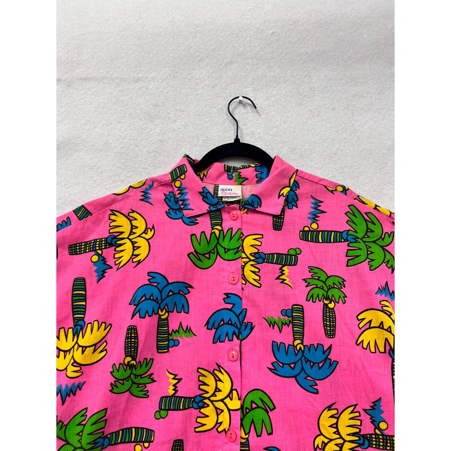 Vintage Avon Fashions Tropical Palm Tree Print Button-Up Shirt #8852