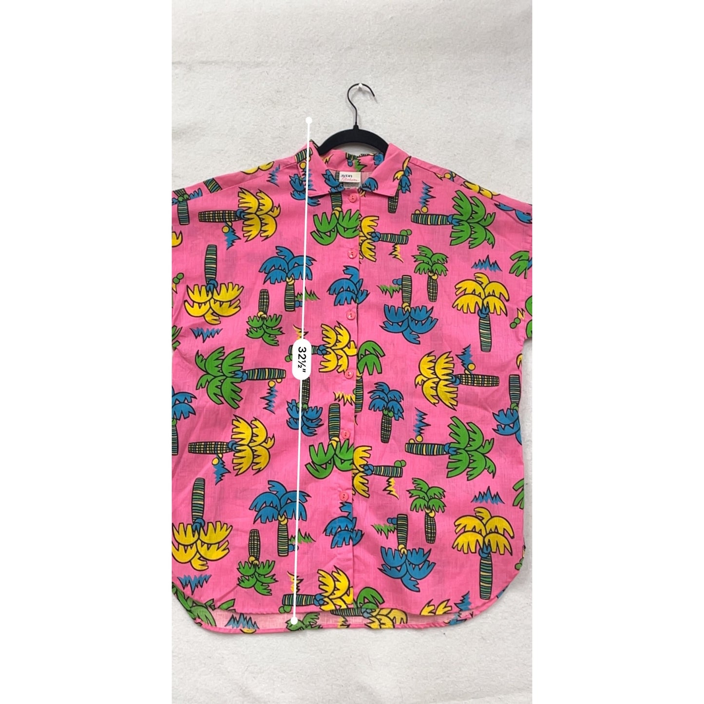 Vintage Avon Fashions Tropical Palm Tree Print Button-Up Shirt #8852