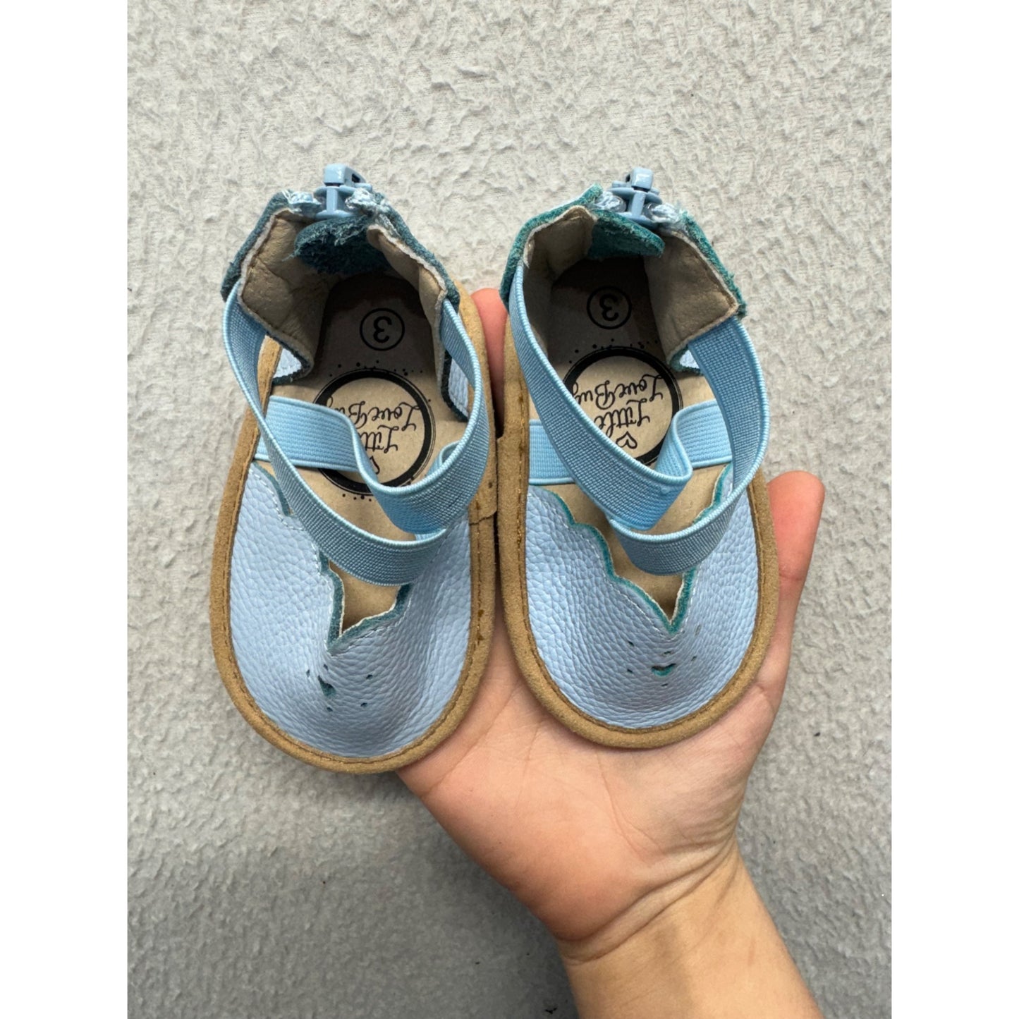 Blue Leather Baby Soft Sole Ankle Strap Crib Shoes Size 3 #9649
