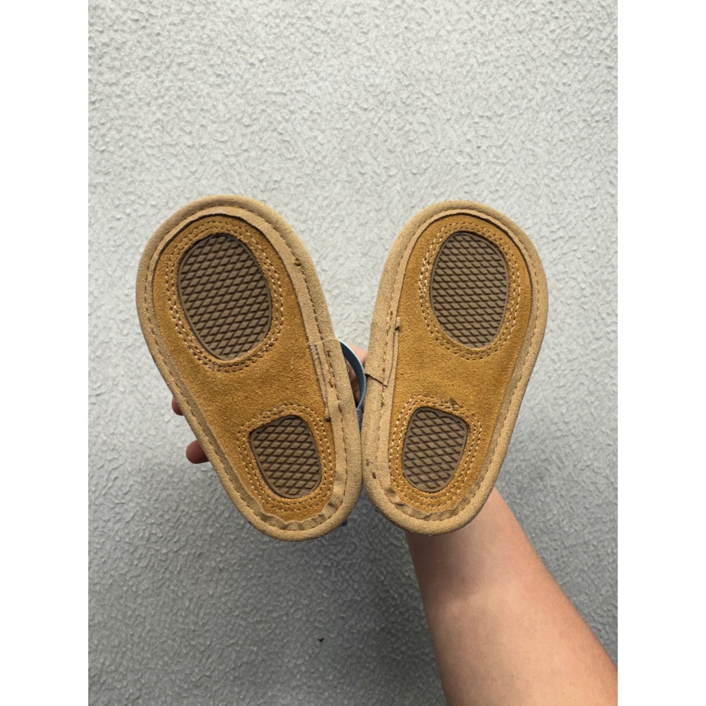 Blue Leather Baby Soft Sole Ankle Strap Crib Shoes Size 3 #9649