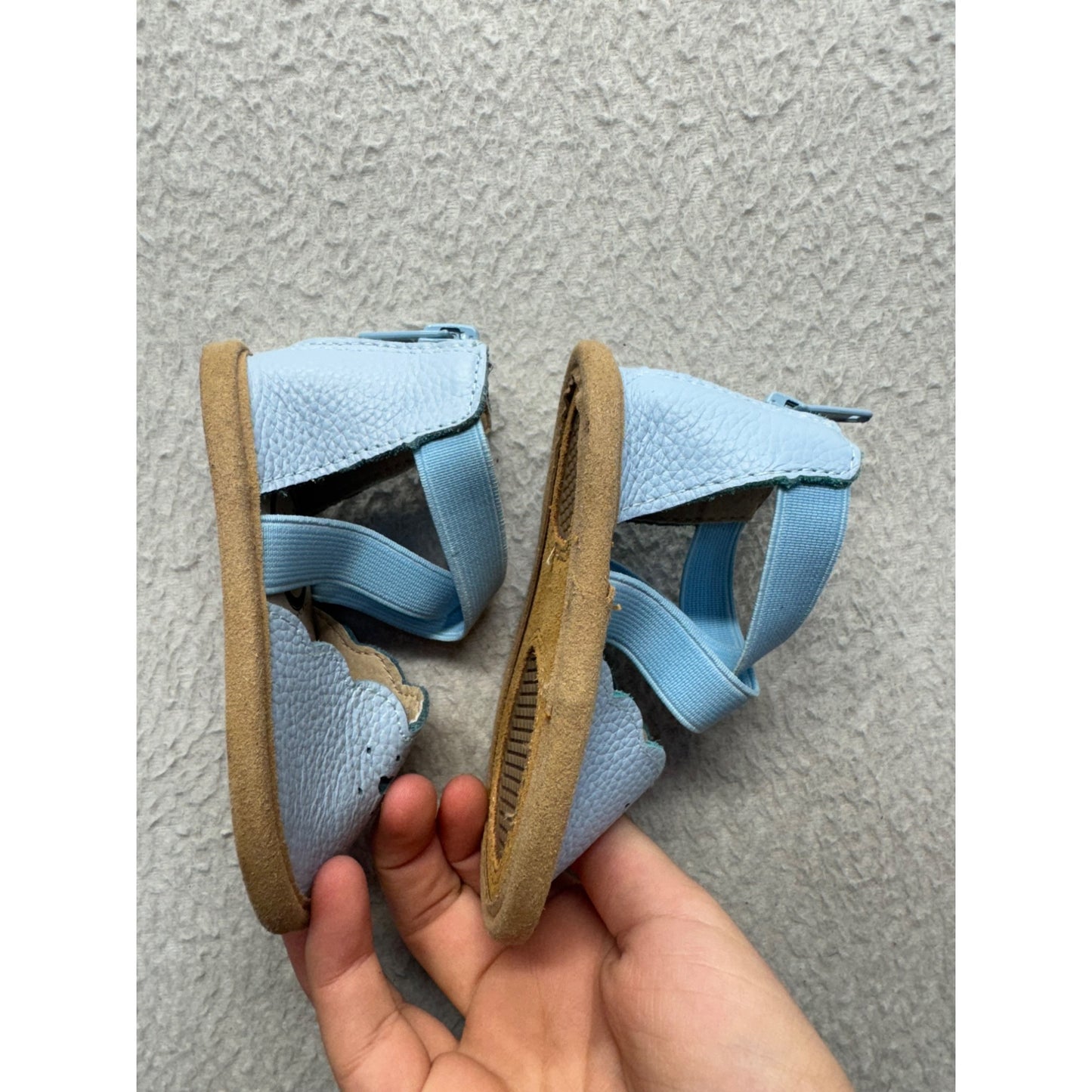 Blue Leather Baby Soft Sole Ankle Strap Crib Shoes Size 3 #9649