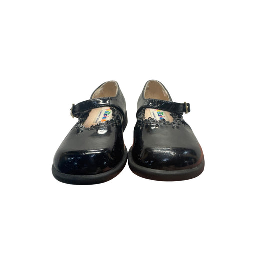 Black Patent Leather Mary Jane Shoes With Floral Detail & Adjustable Strap #9814