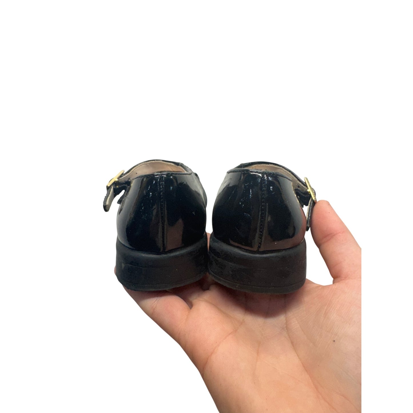 Black Patent Leather Mary Jane Shoes With Floral Detail & Adjustable Strap #9814