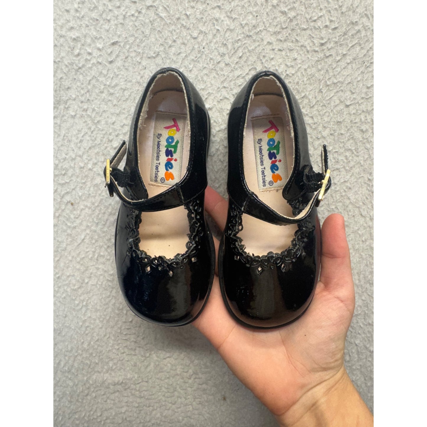 Black Patent Leather Mary Jane Shoes With Floral Detail & Adjustable Strap #9814