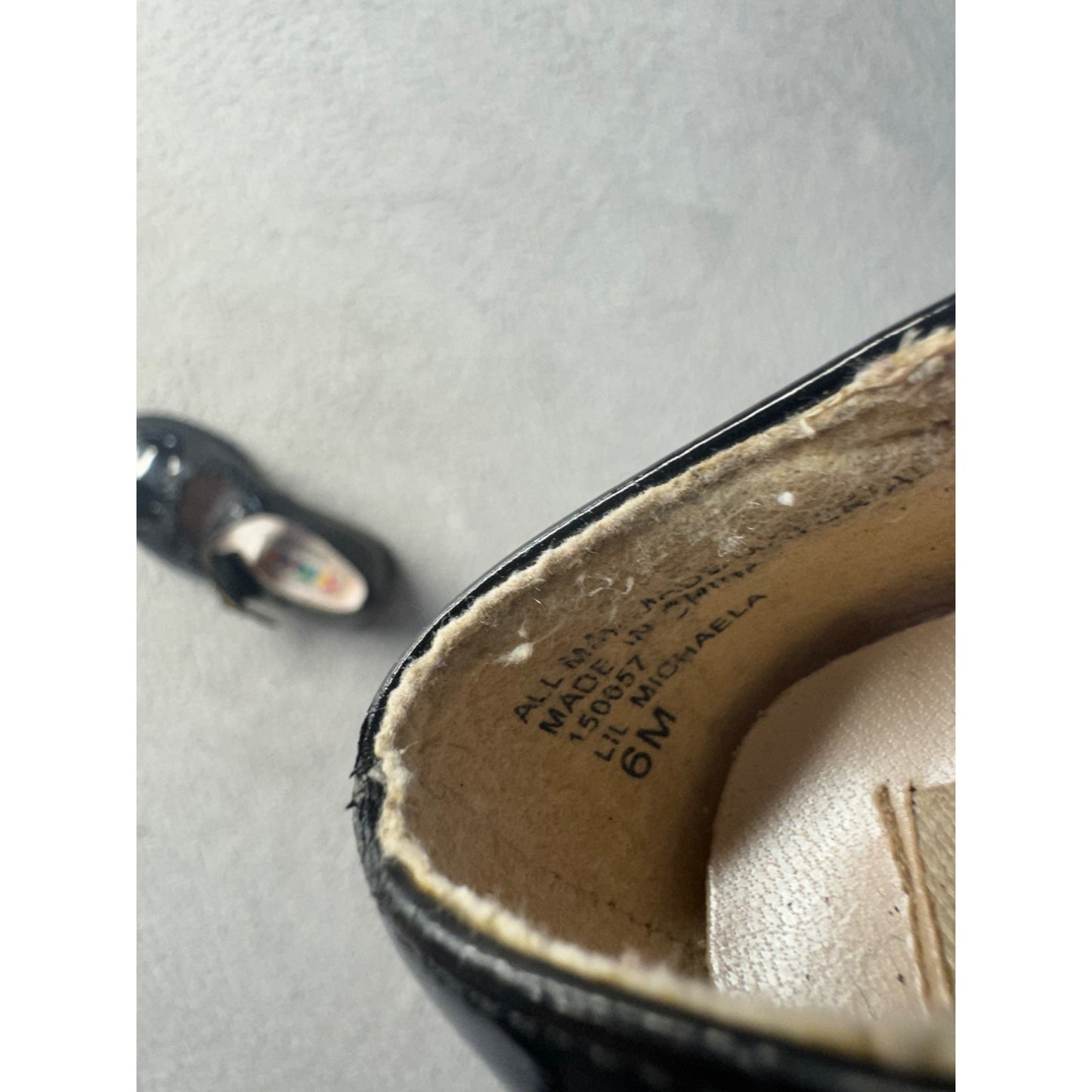 Black Patent Leather Mary Jane Shoes With Floral Detail & Adjustable Strap #9814