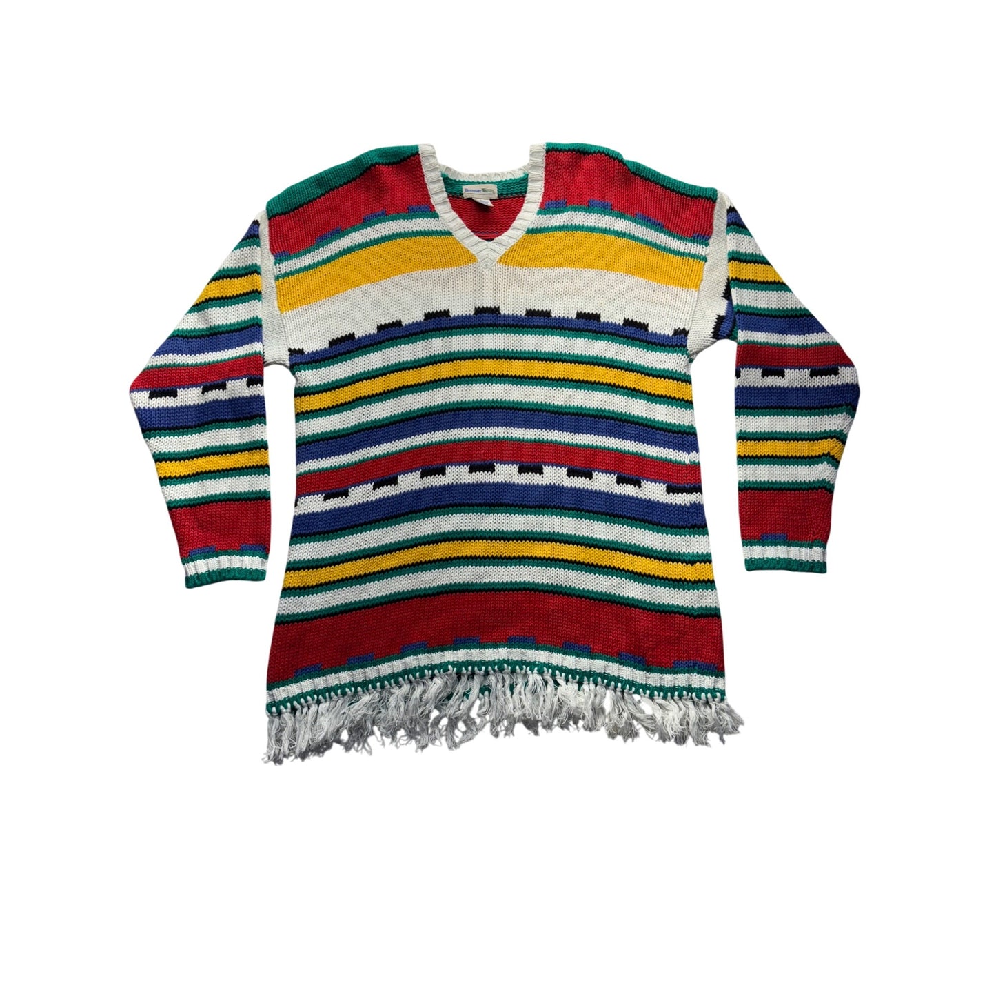 Vintage Boundary Waters Striped Fringe Sweater #7673