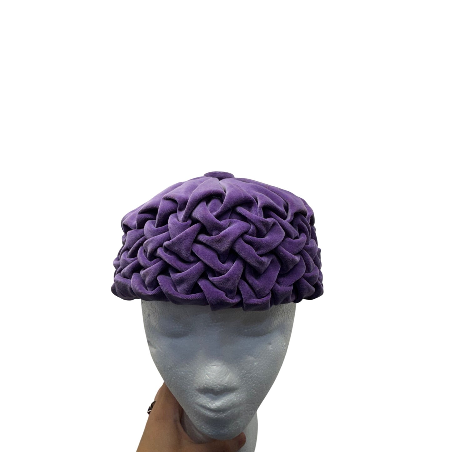 Purple Velvet Braided Vintage-Style Hat With Satin Lining #9747