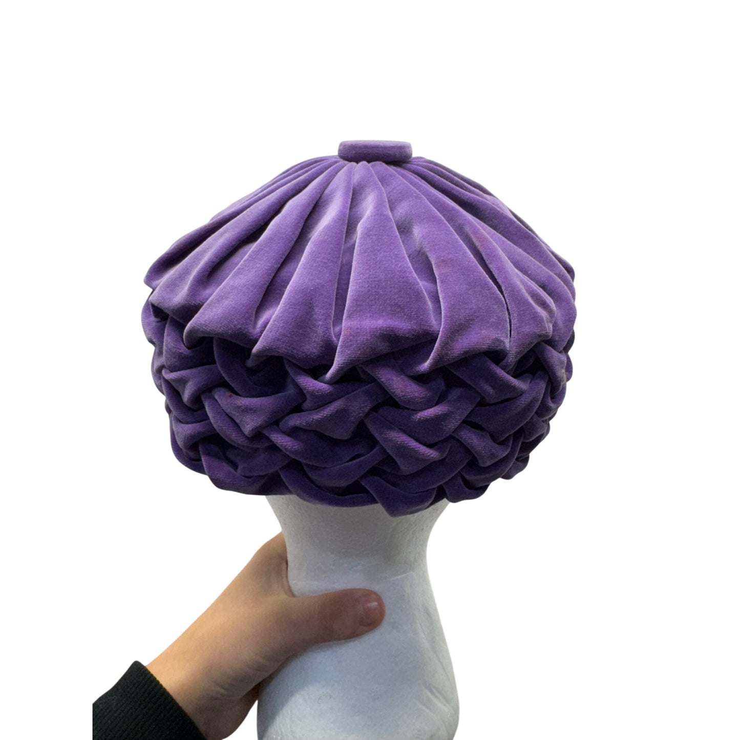 Purple Velvet Braided Vintage-Style Hat With Satin Lining #9747