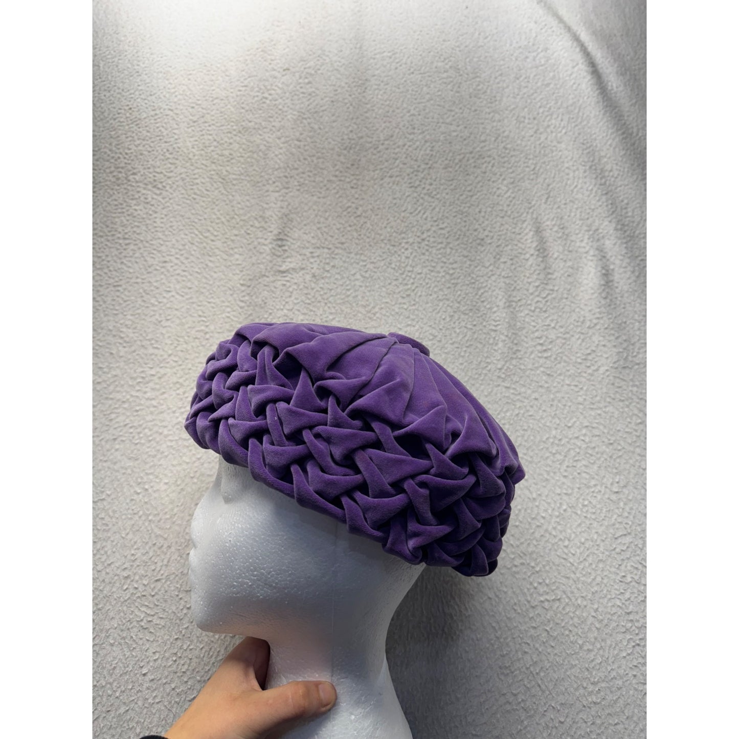 Purple Velvet Braided Vintage-Style Hat With Satin Lining #9747