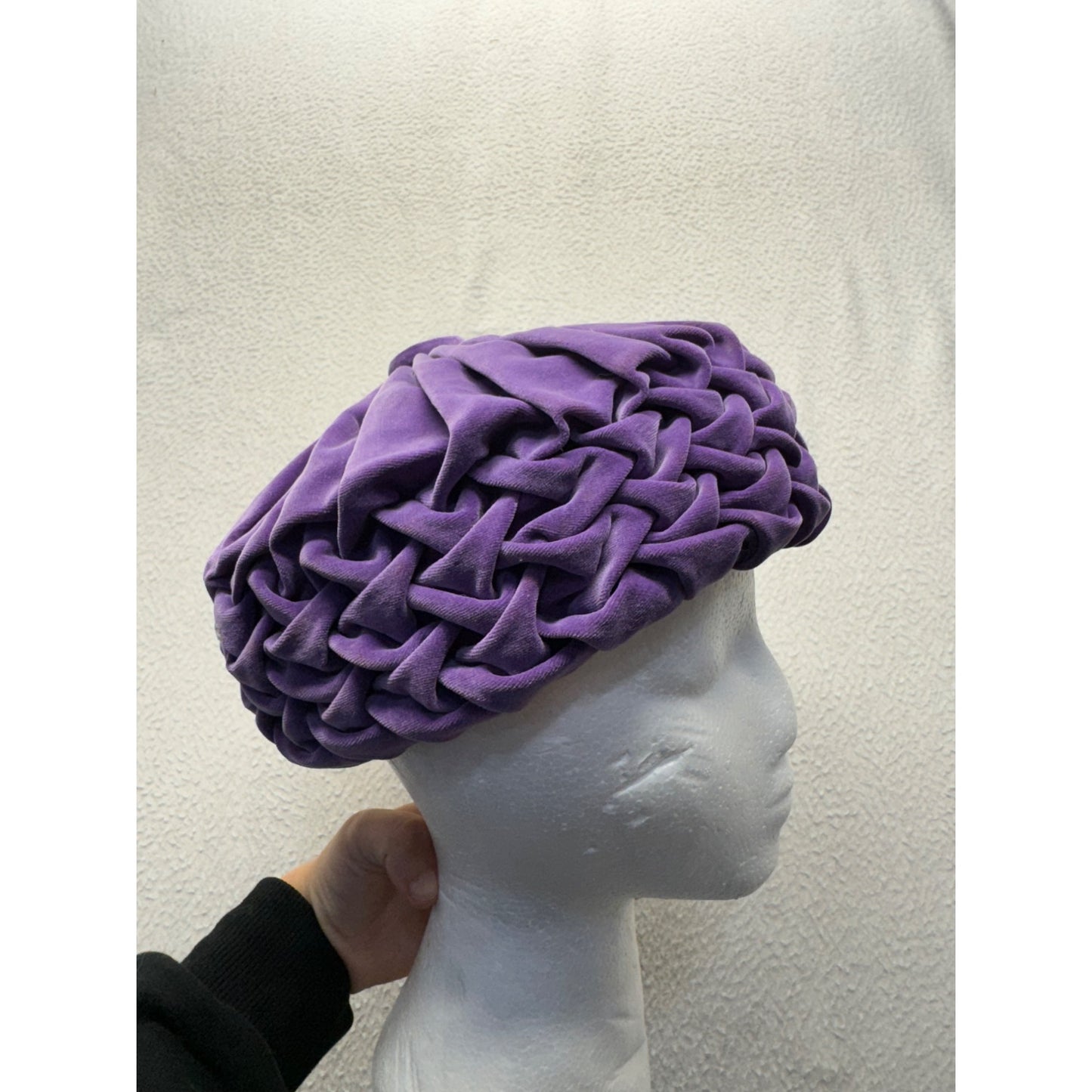 Purple Velvet Braided Vintage-Style Hat With Satin Lining #9747