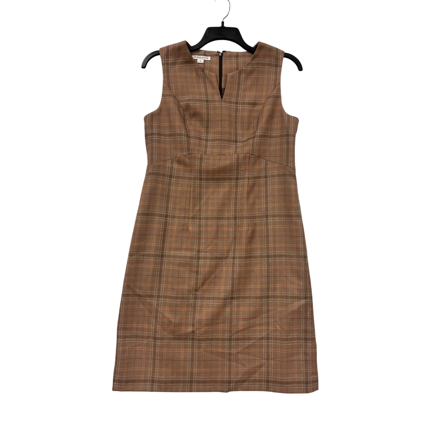 Pendleton Wool Plaid Sheath Dress Size 12 Brown Sleeveless Made In USA #8334