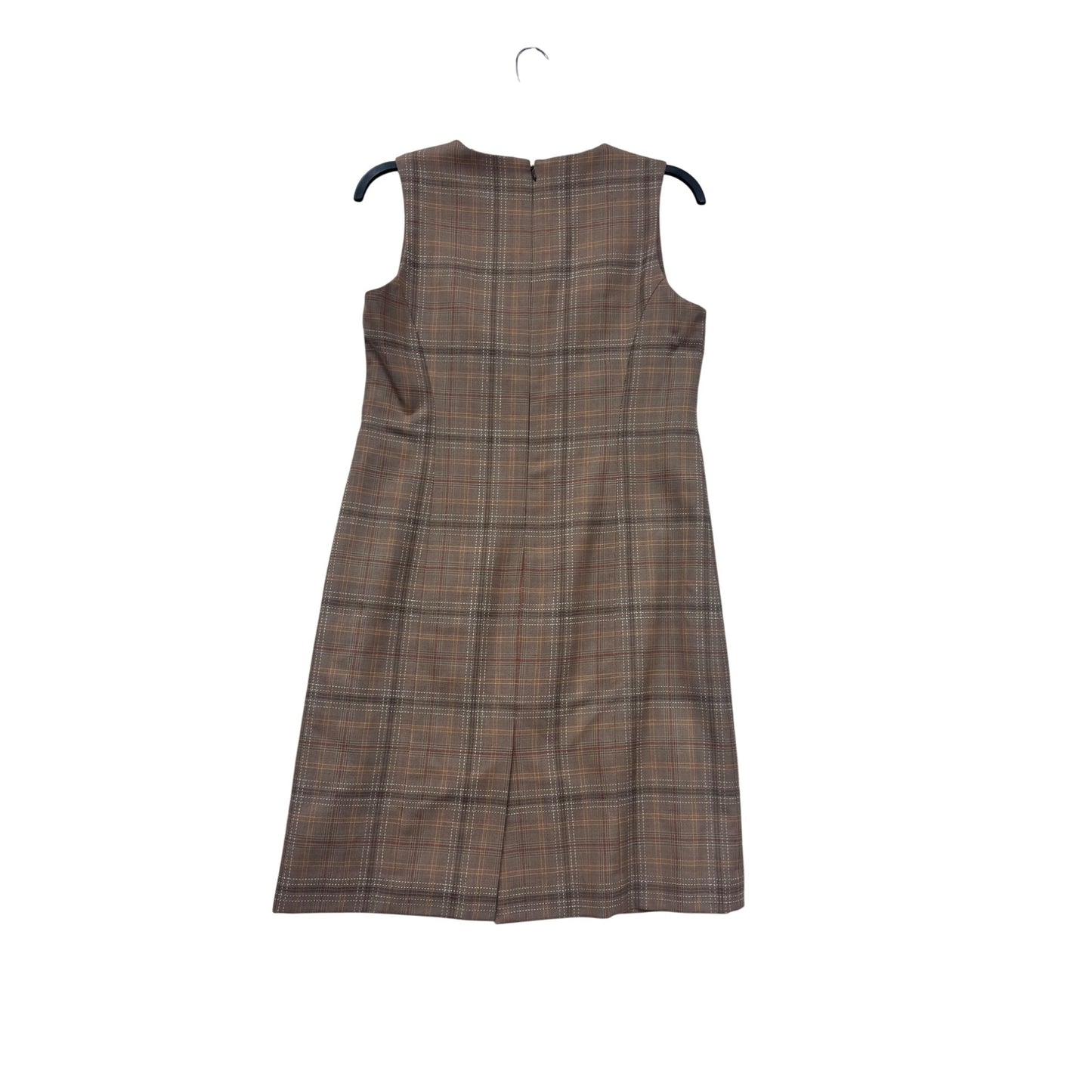 Pendleton Wool Plaid Sheath Dress Size 12 Brown Sleeveless Made In USA #8334