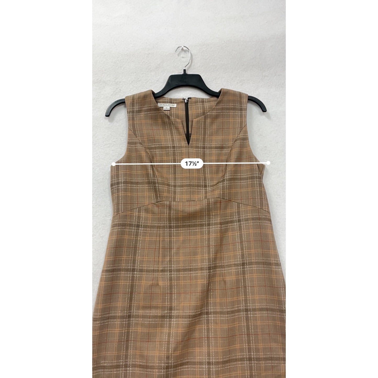 Pendleton Wool Plaid Sheath Dress Size 12 Brown Sleeveless Made In USA #8334