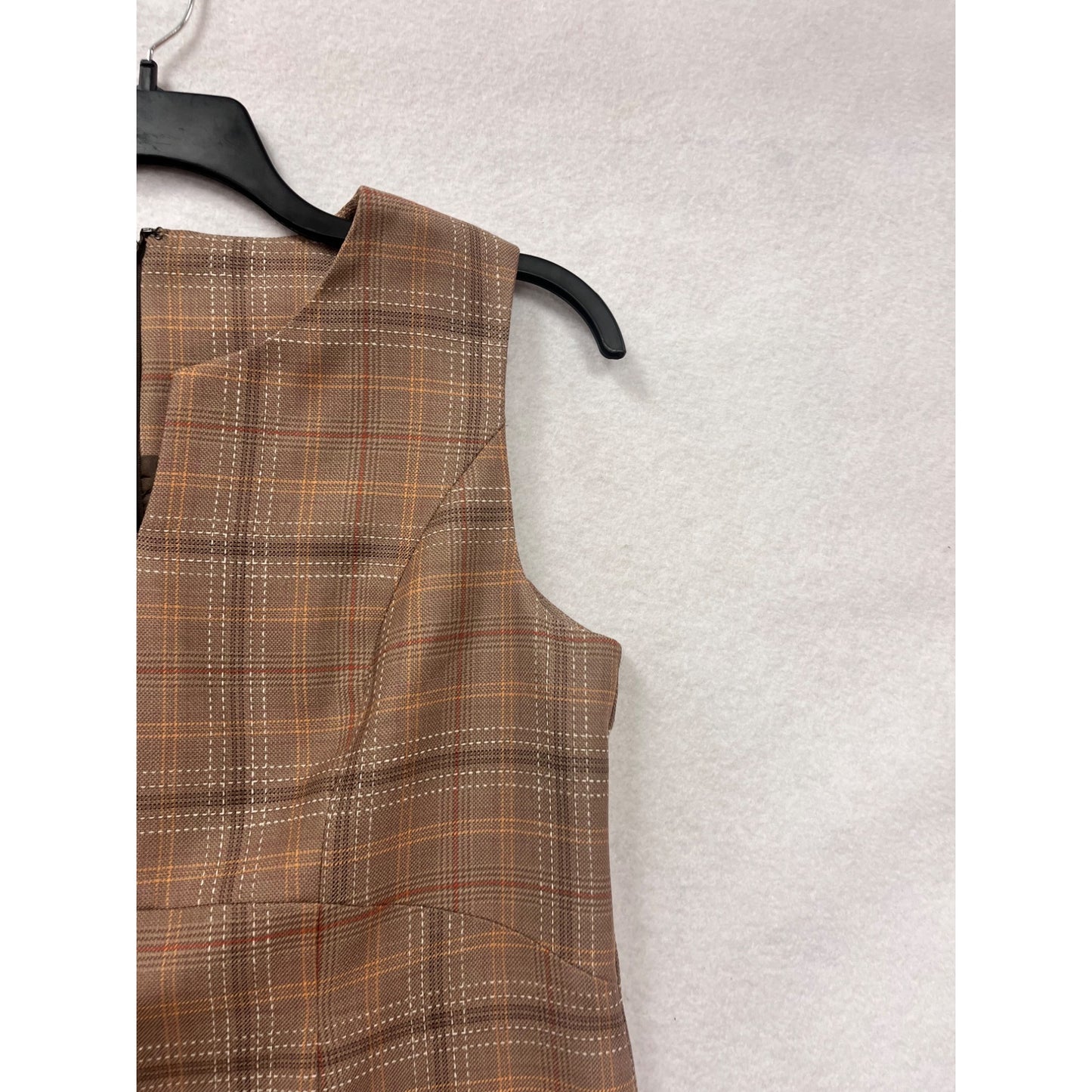 Pendleton Wool Plaid Sheath Dress Size 12 Brown Sleeveless Made In USA #8334