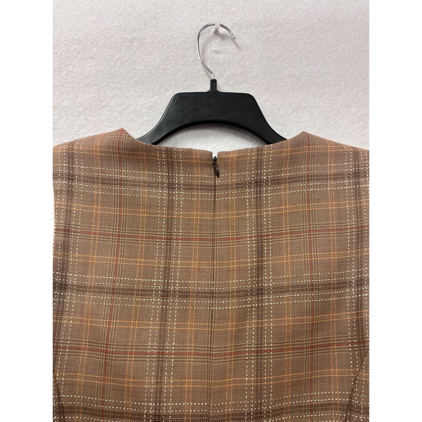 Pendleton Wool Plaid Sheath Dress Size 12 Brown Sleeveless Made In USA #8334