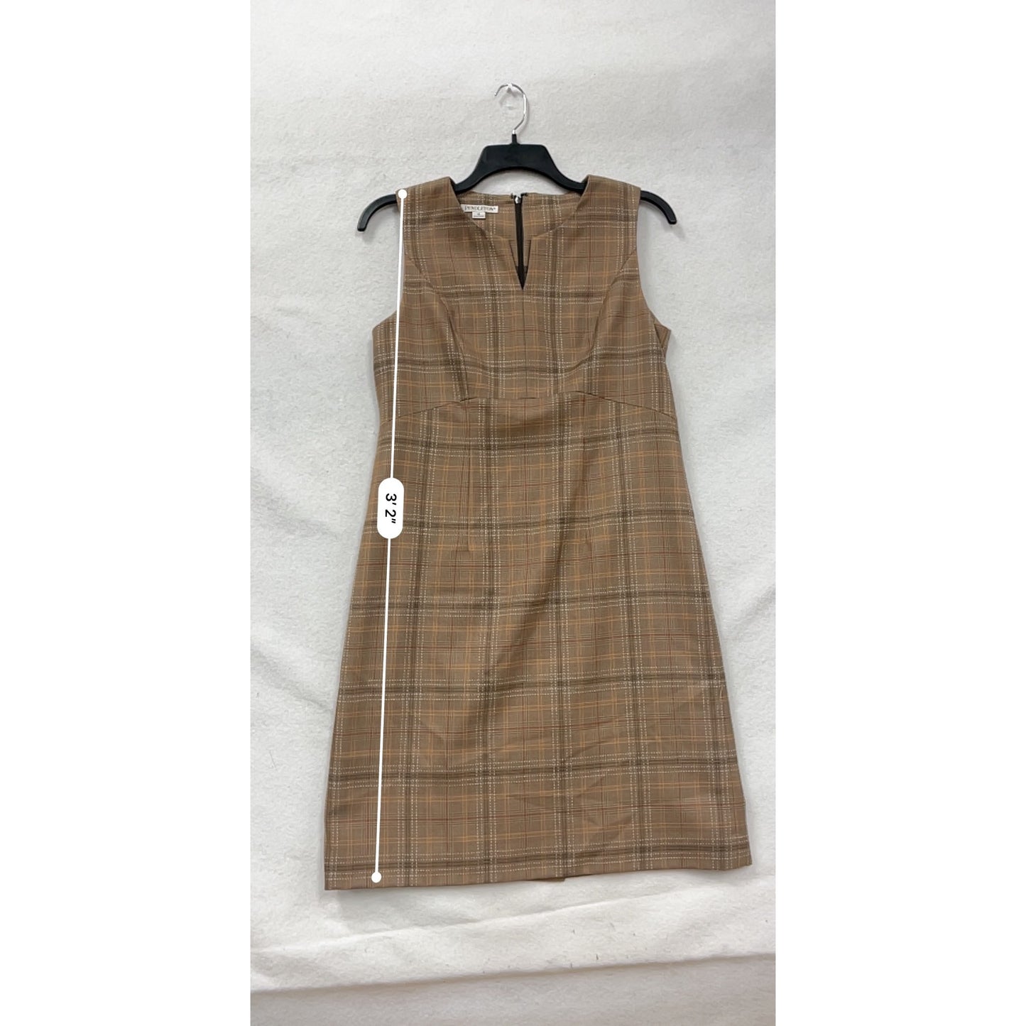 Pendleton Wool Plaid Sheath Dress Size 12 Brown Sleeveless Made In USA #8334