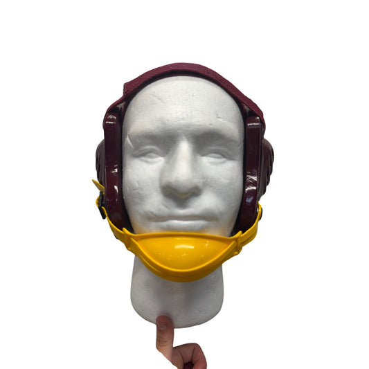 Wrestling Headgear With Chin Cup Adjustable Straps Maroon/Yellow Durable #9954