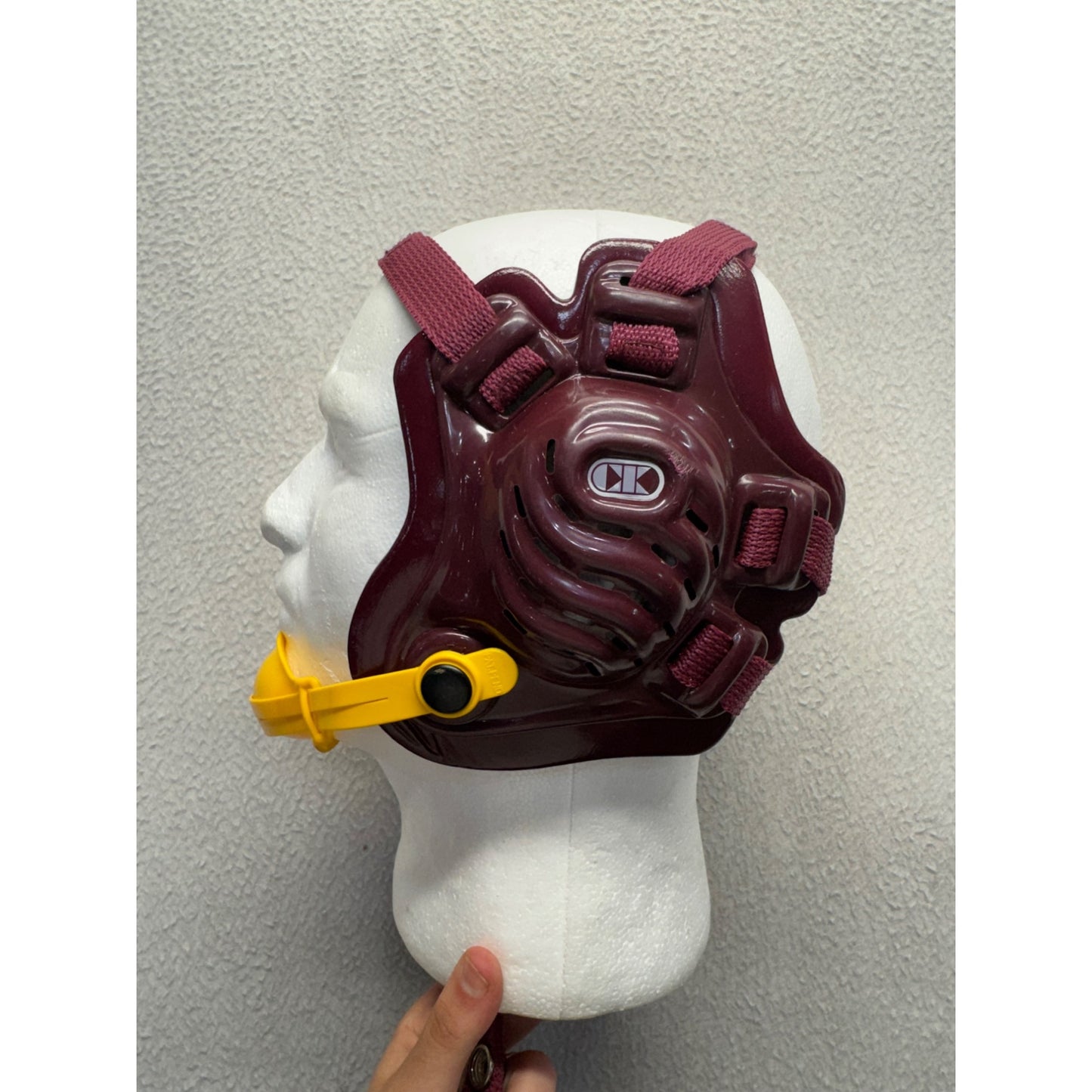 Wrestling Headgear With Chin Cup Adjustable Straps Maroon/Yellow Durable #9954