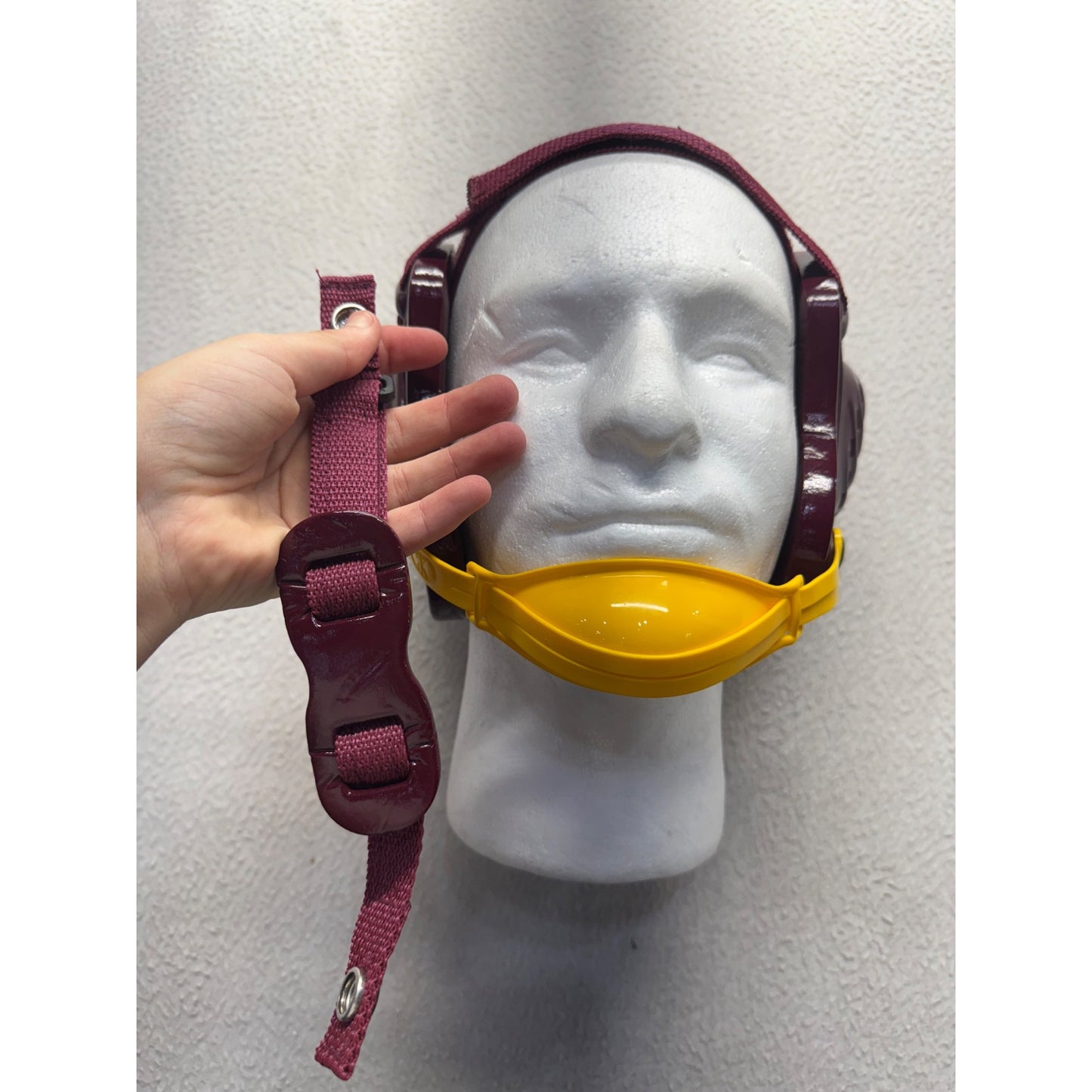 Wrestling Headgear With Chin Cup Adjustable Straps Maroon/Yellow Durable #9954