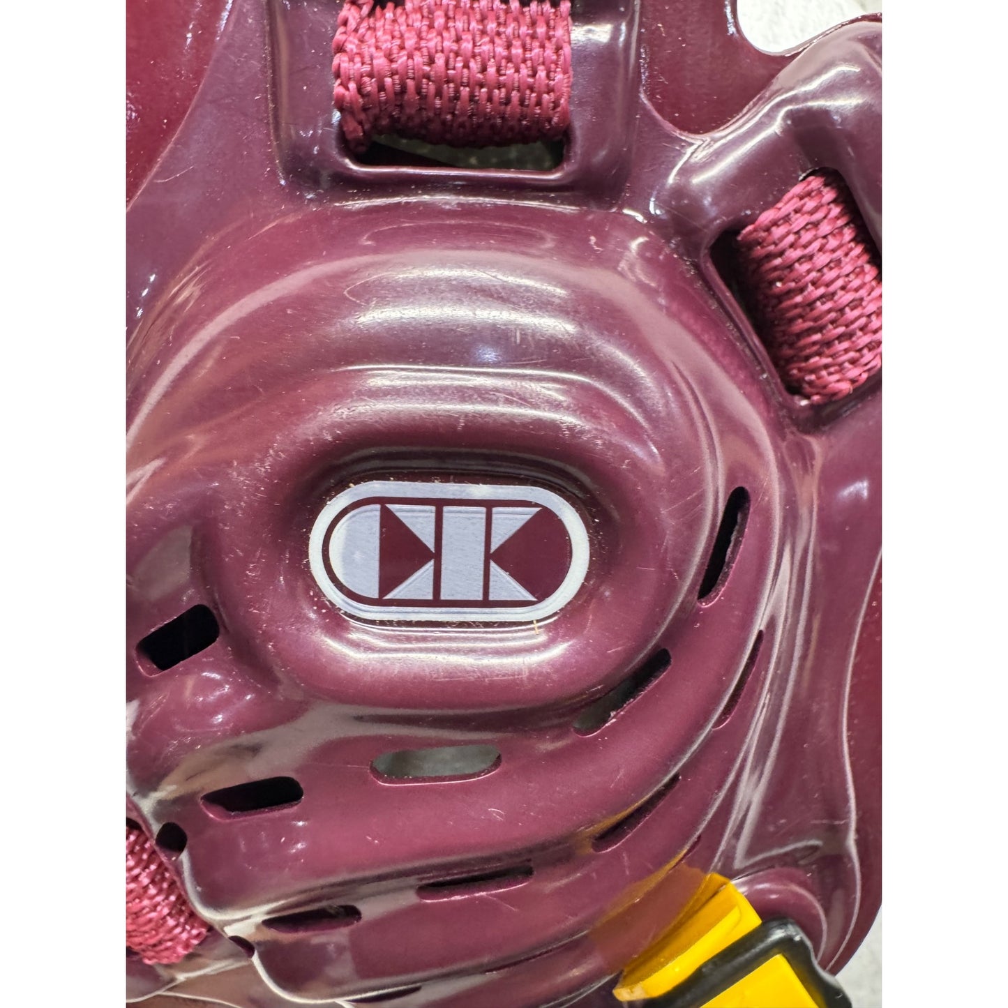 Wrestling Headgear With Chin Cup Adjustable Straps Maroon/Yellow Durable #9954