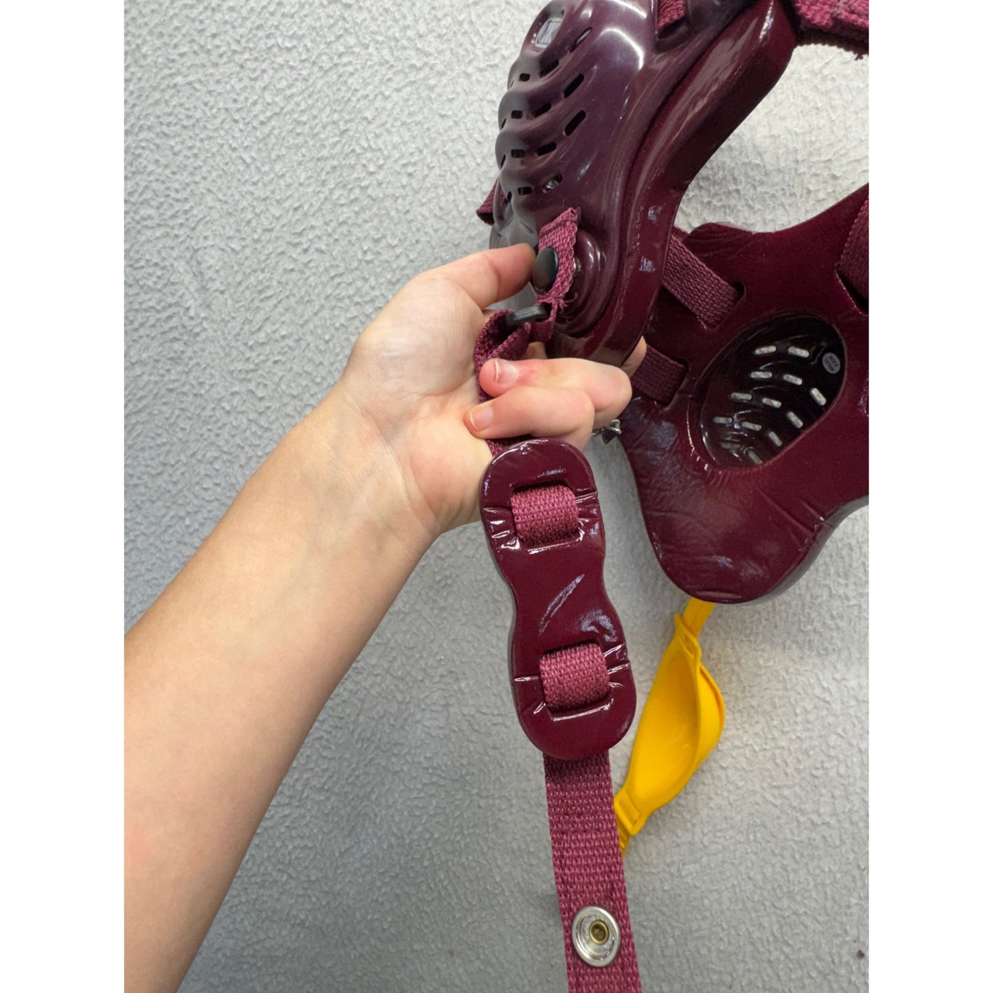 Wrestling Headgear With Chin Cup Adjustable Straps Maroon/Yellow Durable #9954