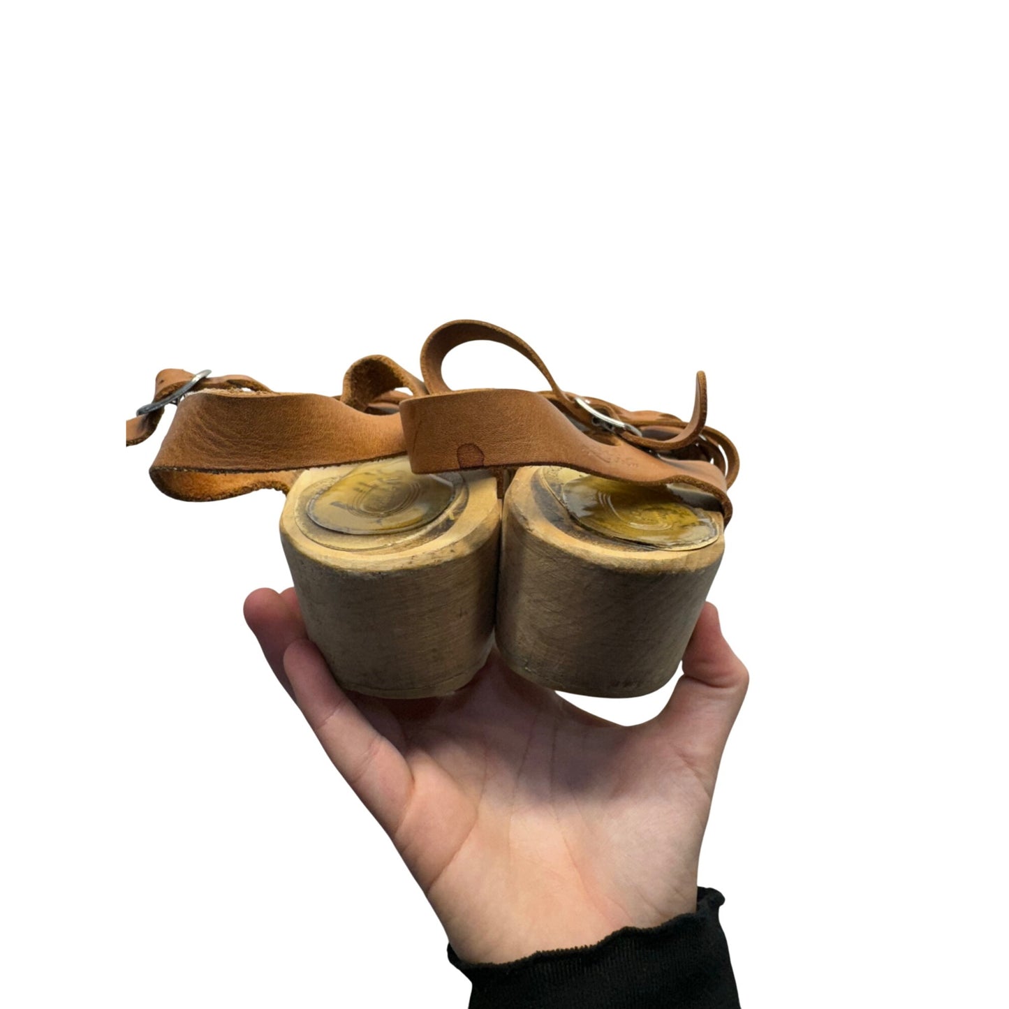 Brown Leather Wooden Sole Sandals With Adjustable Straps Size 37 #9370