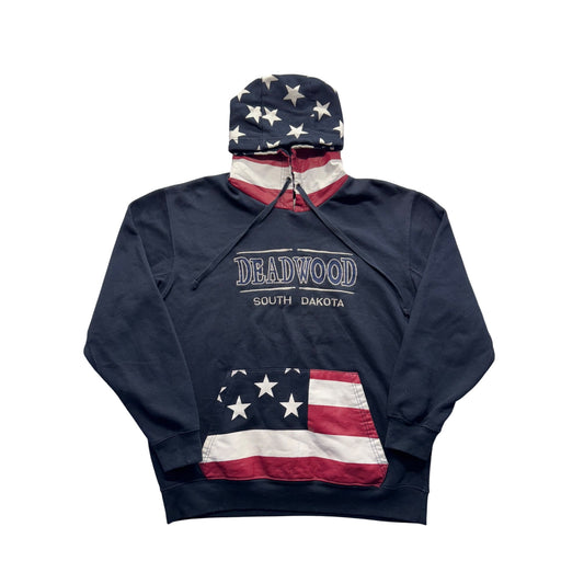 Deadwood South Dakota Hoodie Navy Pullover With American Flag S Design #154B