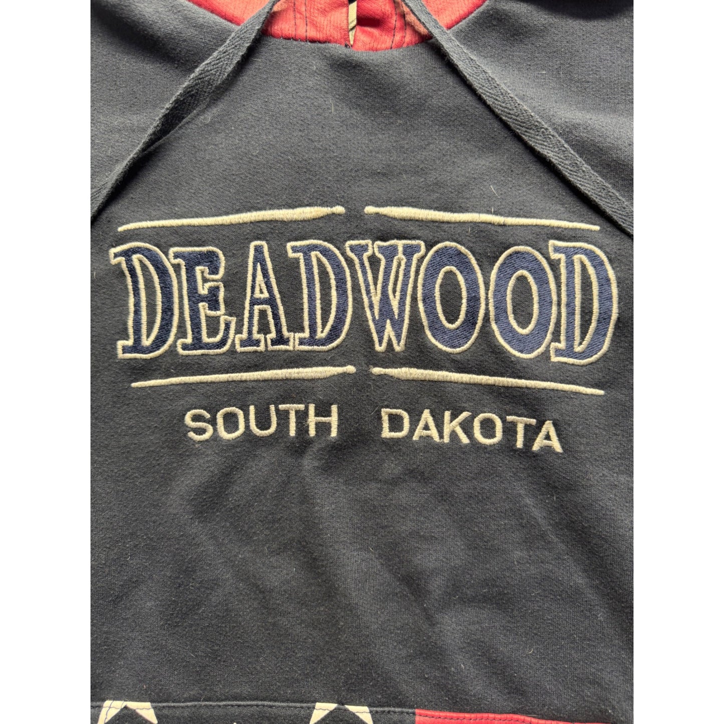 Deadwood South Dakota Hoodie Navy Pullover With American Flag S Design #154B