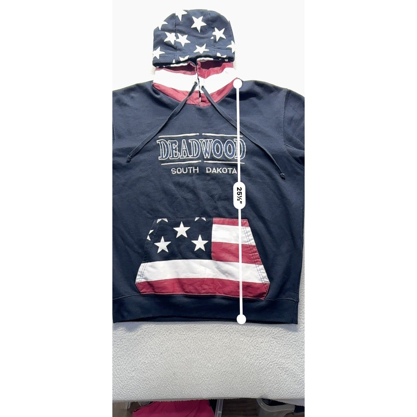 Deadwood South Dakota Hoodie Navy Pullover With American Flag S Design #154B