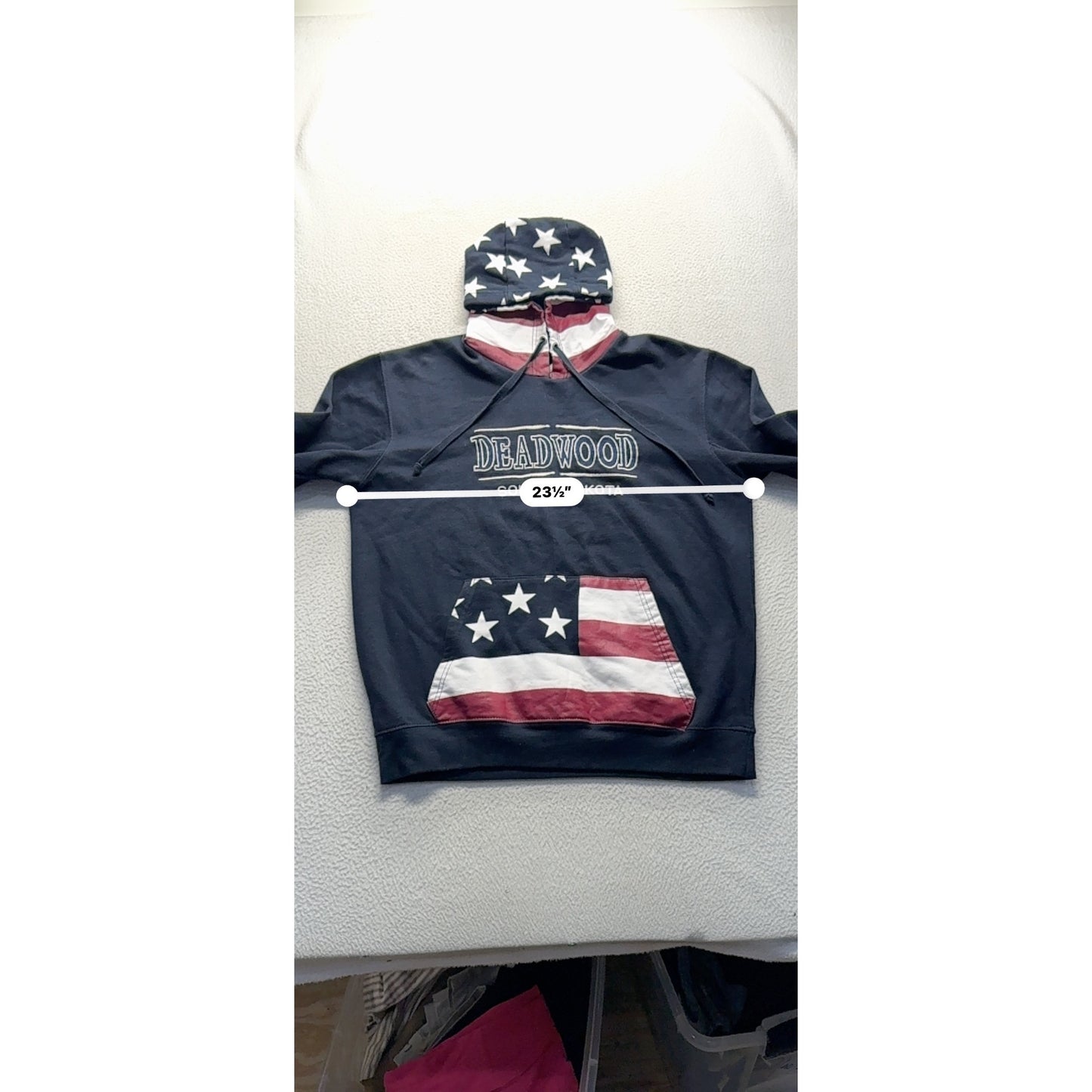 Deadwood South Dakota Hoodie Navy Pullover With American Flag S Design #154B