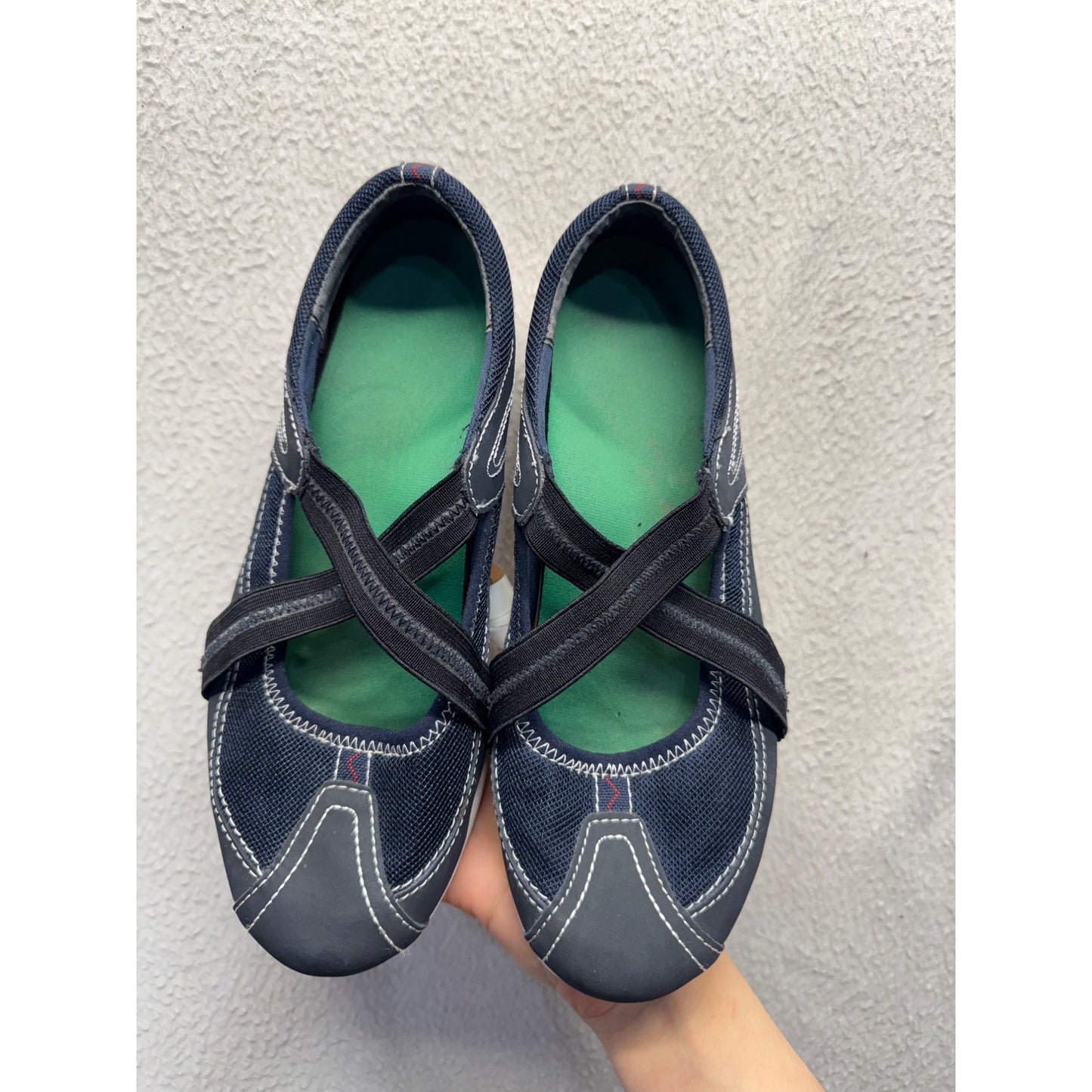 Ryka Navy Blue Athletic Shoes W/ Black Straps & Red Sole Accents Size 8.5 #9637
