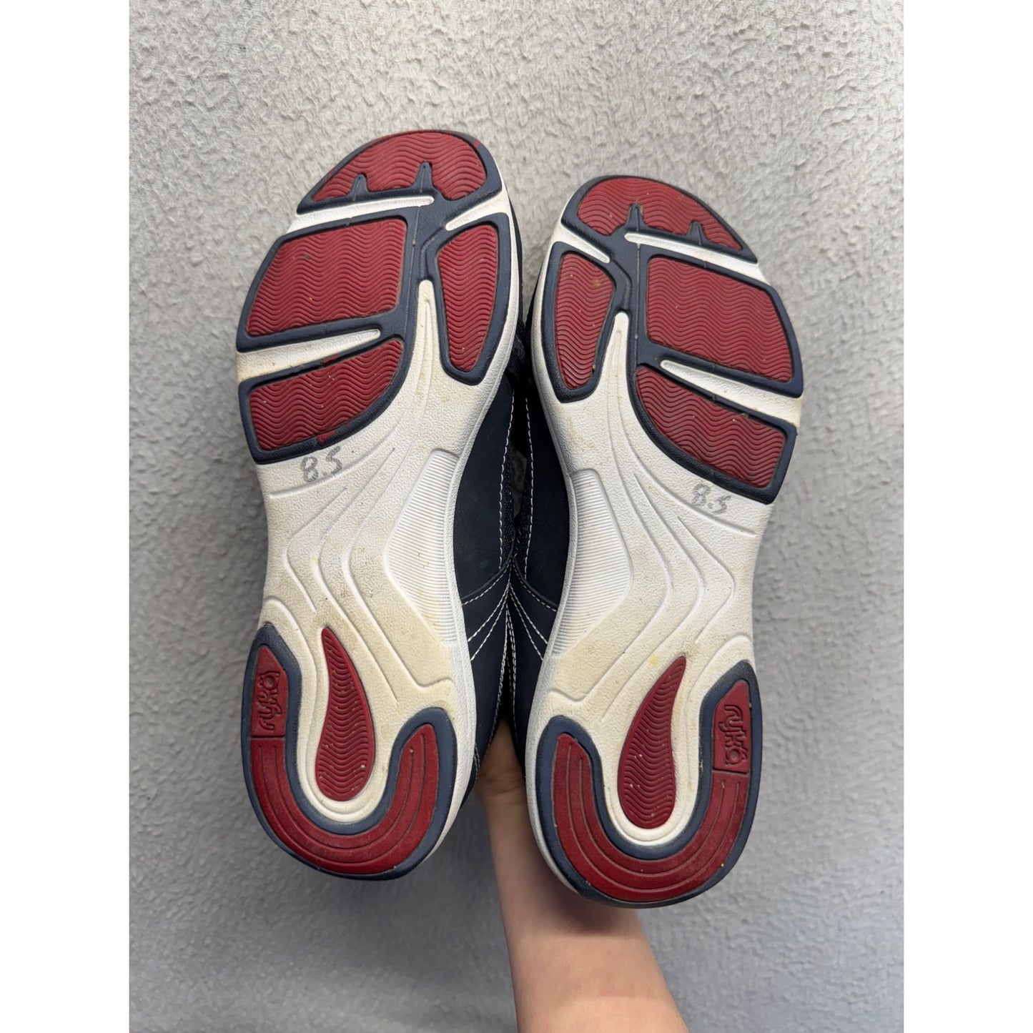 Ryka Navy Blue Athletic Shoes W/ Black Straps & Red Sole Accents Size 8.5 #9637