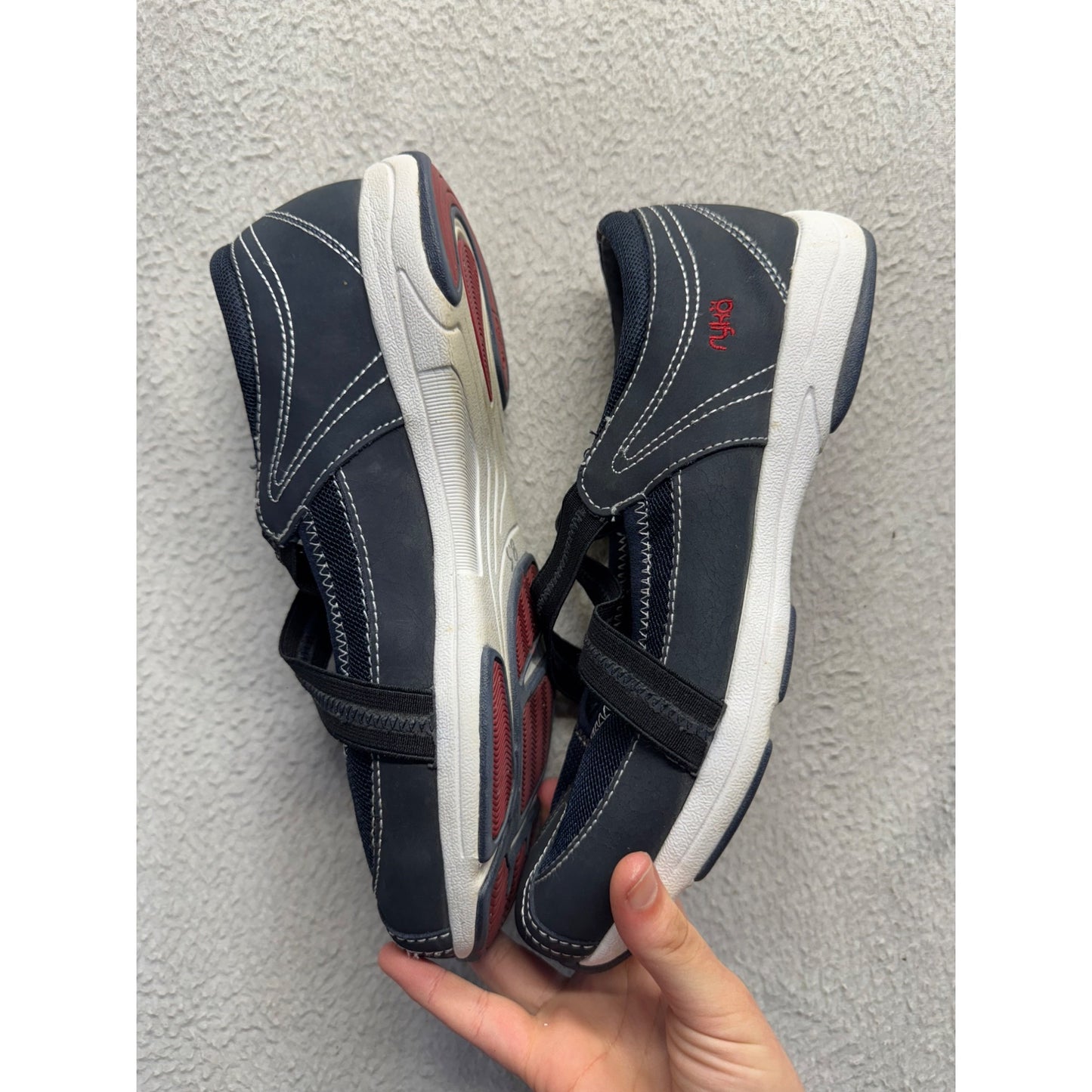 Ryka Navy Blue Athletic Shoes W/ Black Straps & Red Sole Accents Size 8.5 #9637