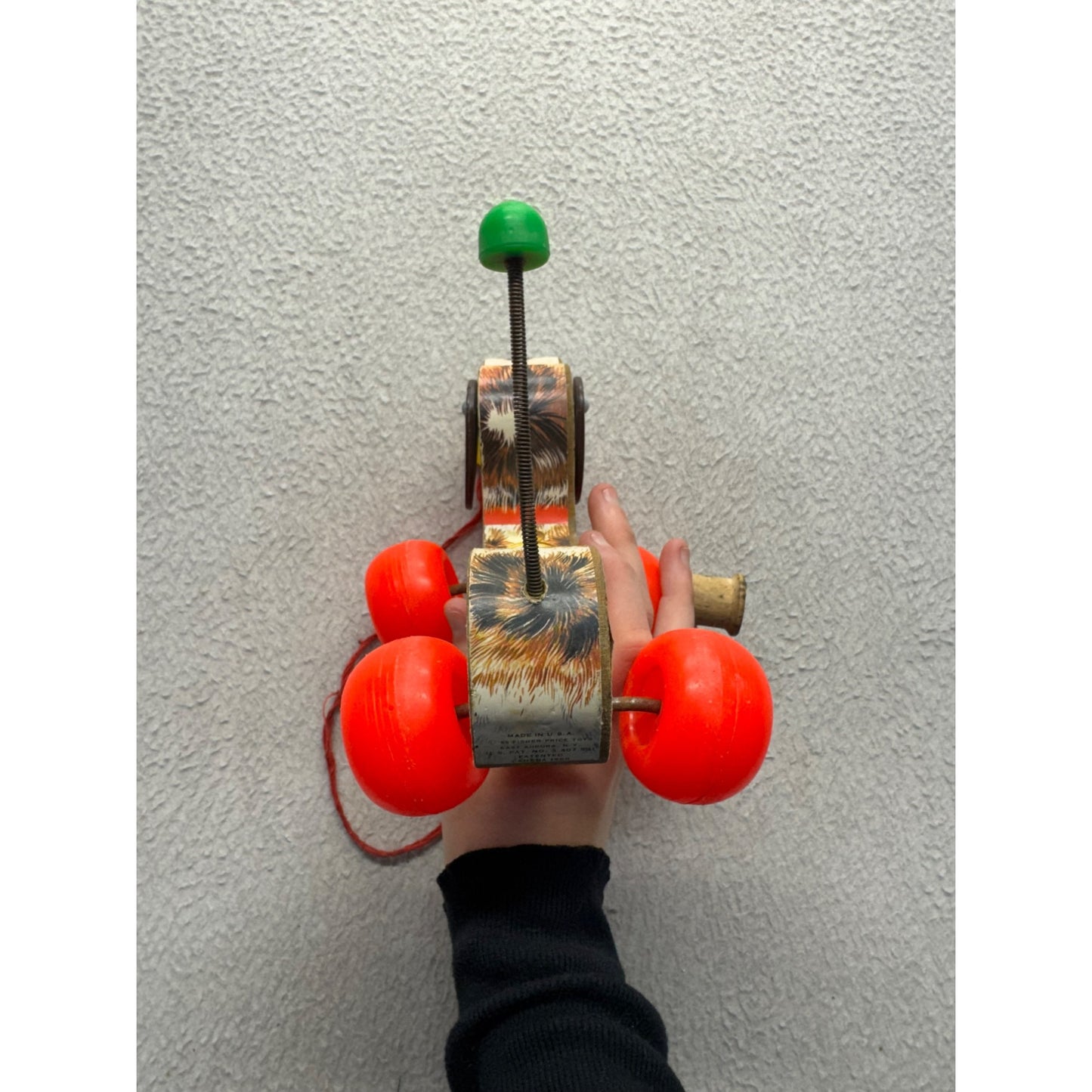 Vintage Fisher-Price Pull Toy Dog 693 With Red Wheels & String #407B