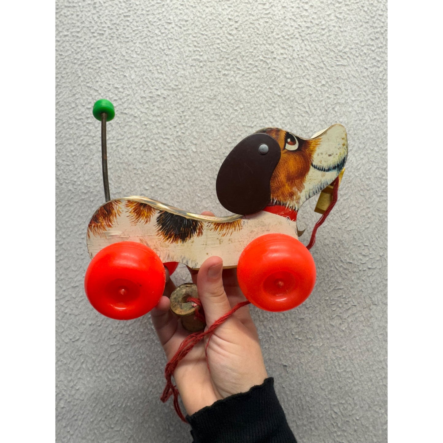 Vintage Fisher-Price Pull Toy Dog 693 With Red Wheels & String #407B