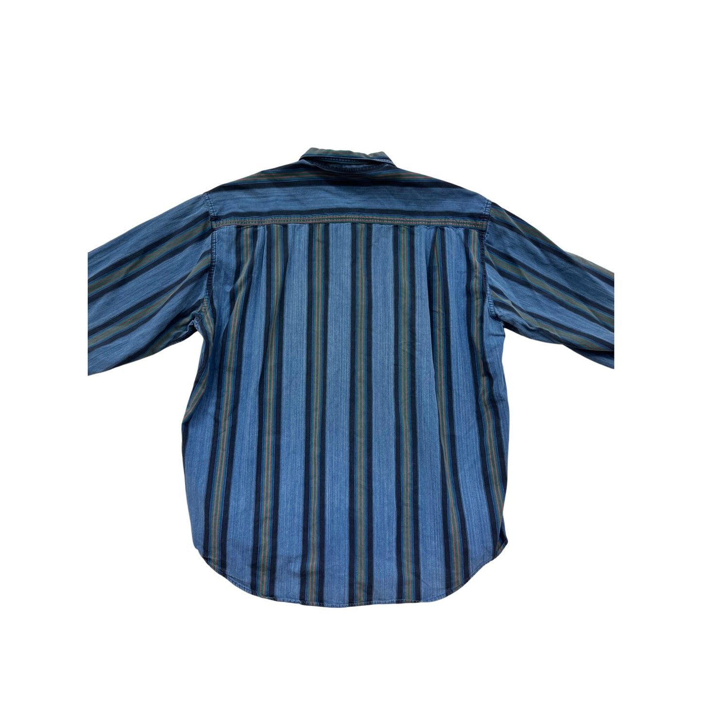 Dockers Mens XL Long Sleeve Striped Button-Up Denim Shirt Blue Green #8806