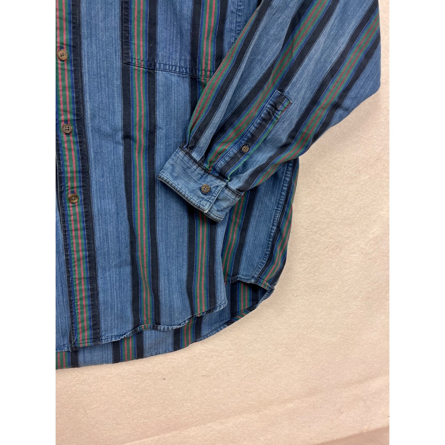 Dockers Mens XL Long Sleeve Striped Button-Up Denim Shirt Blue Green #8806