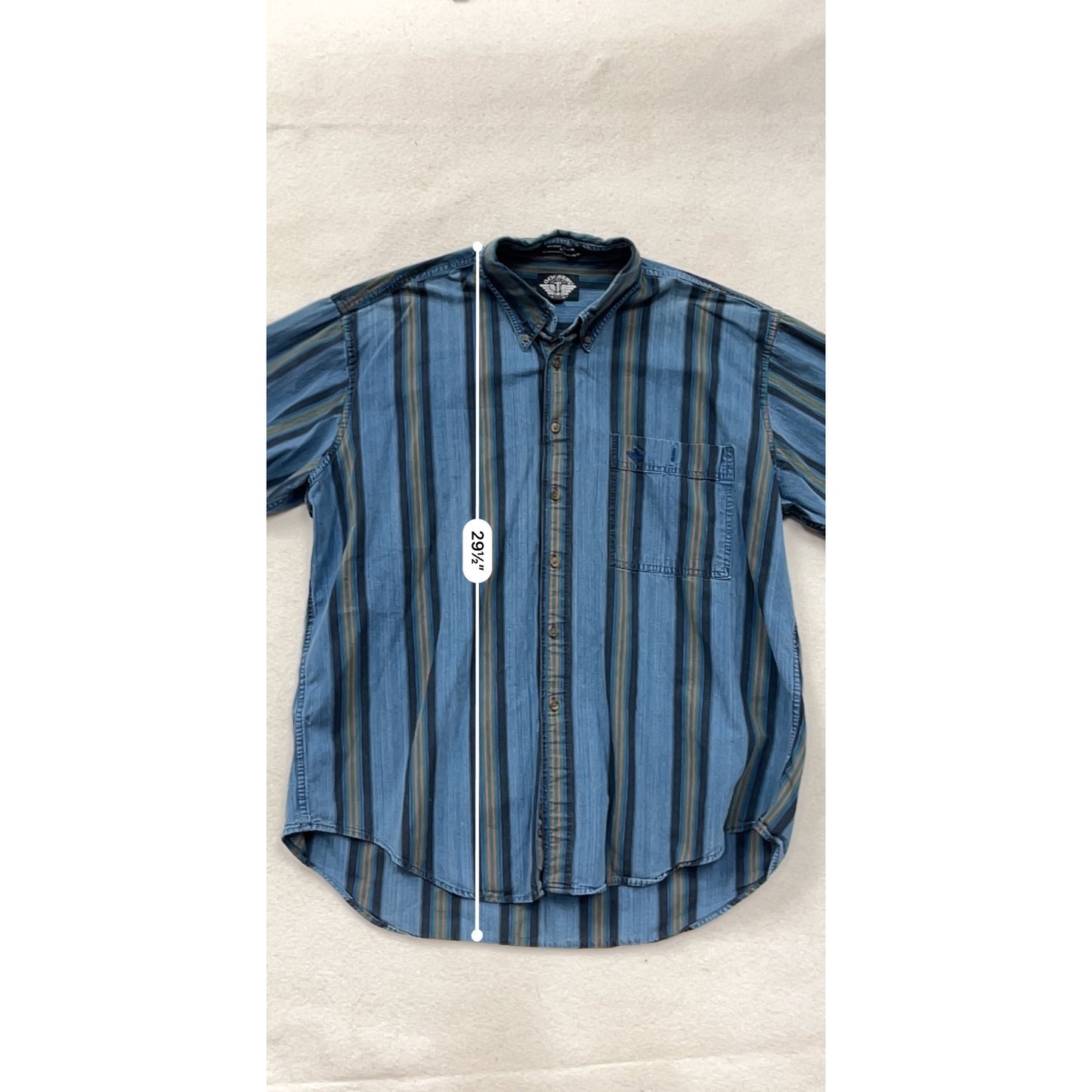 Dockers Mens XL Long Sleeve Striped Button-Up Denim Shirt Blue Green #8806