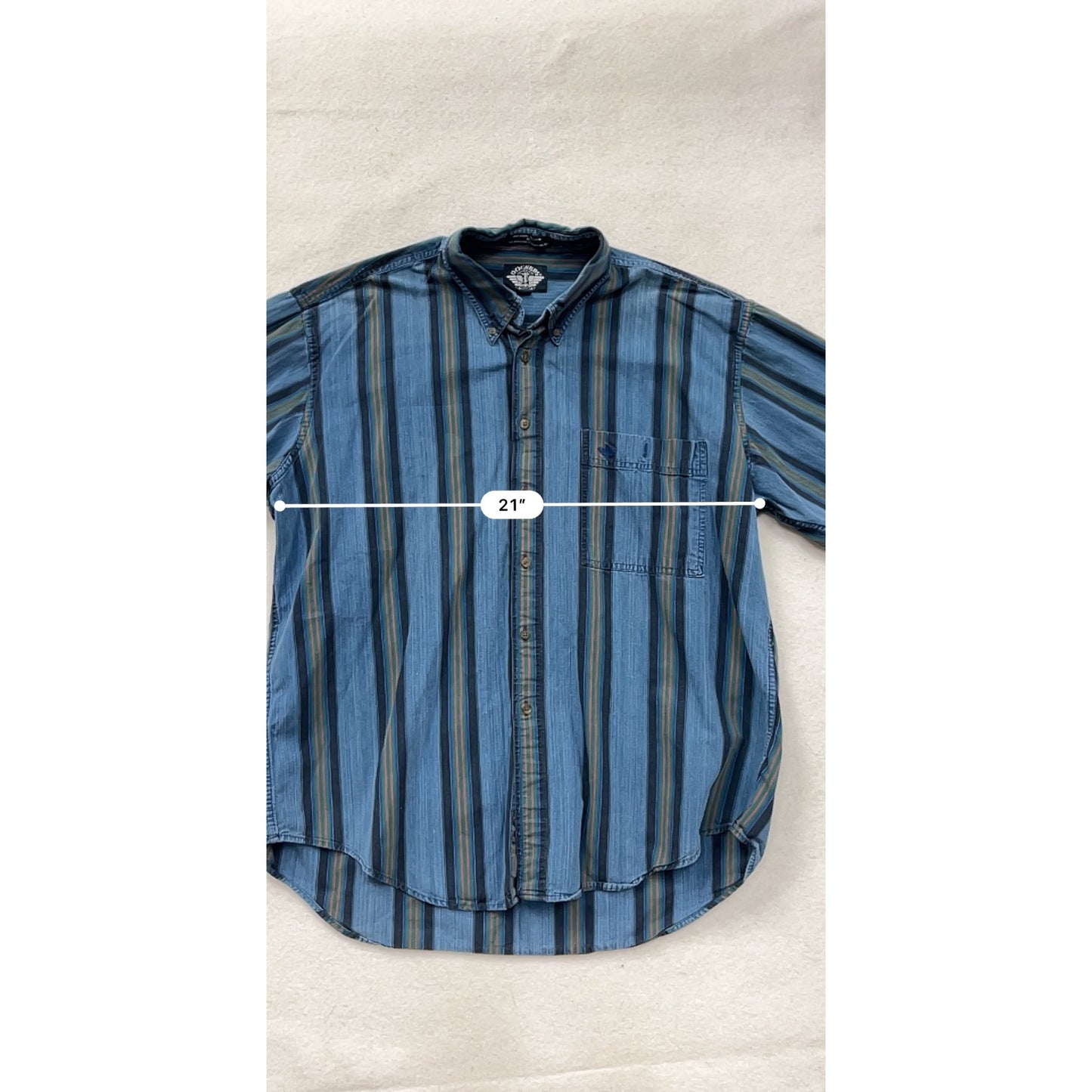 Dockers Mens XL Long Sleeve Striped Button-Up Denim Shirt Blue Green #8806