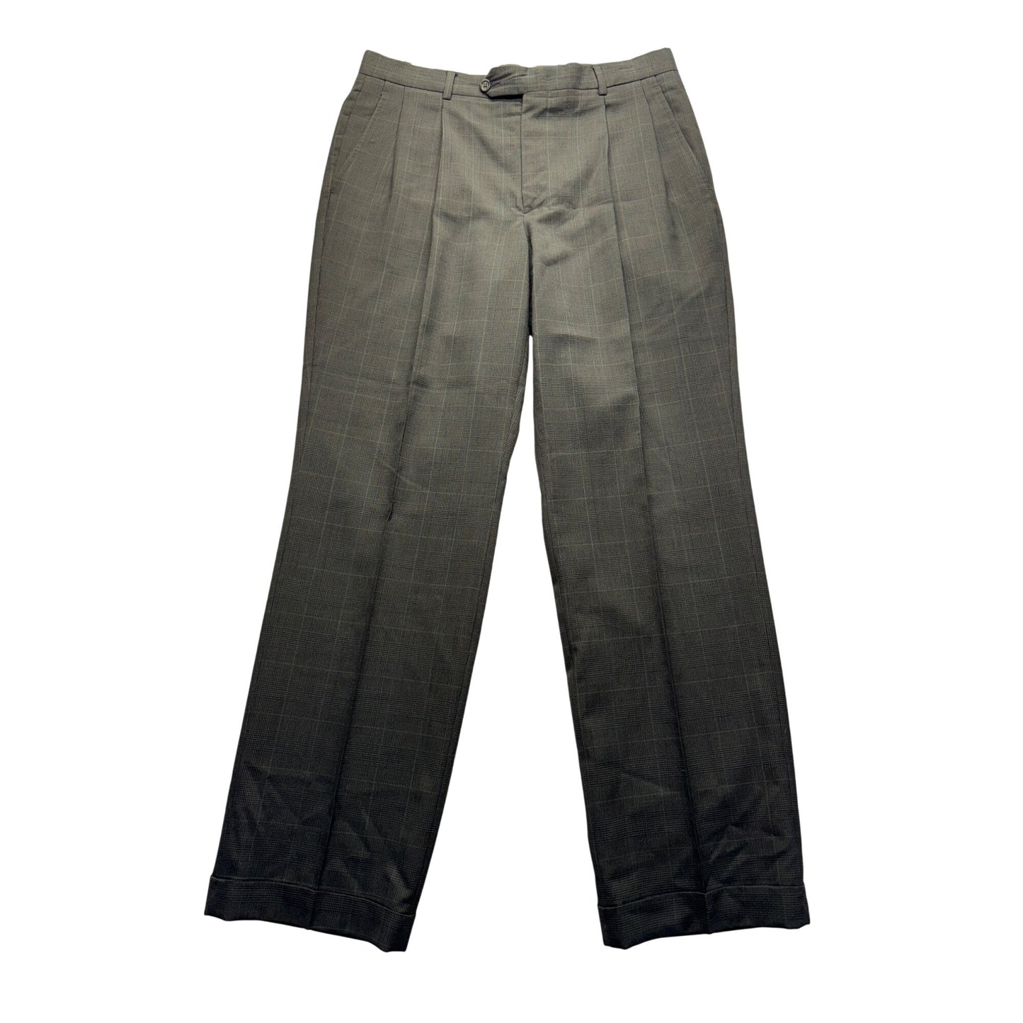 Stafford Mens 100% Worsted Wool Pleated Dress Pants 34x32 Gray Plaid #7948