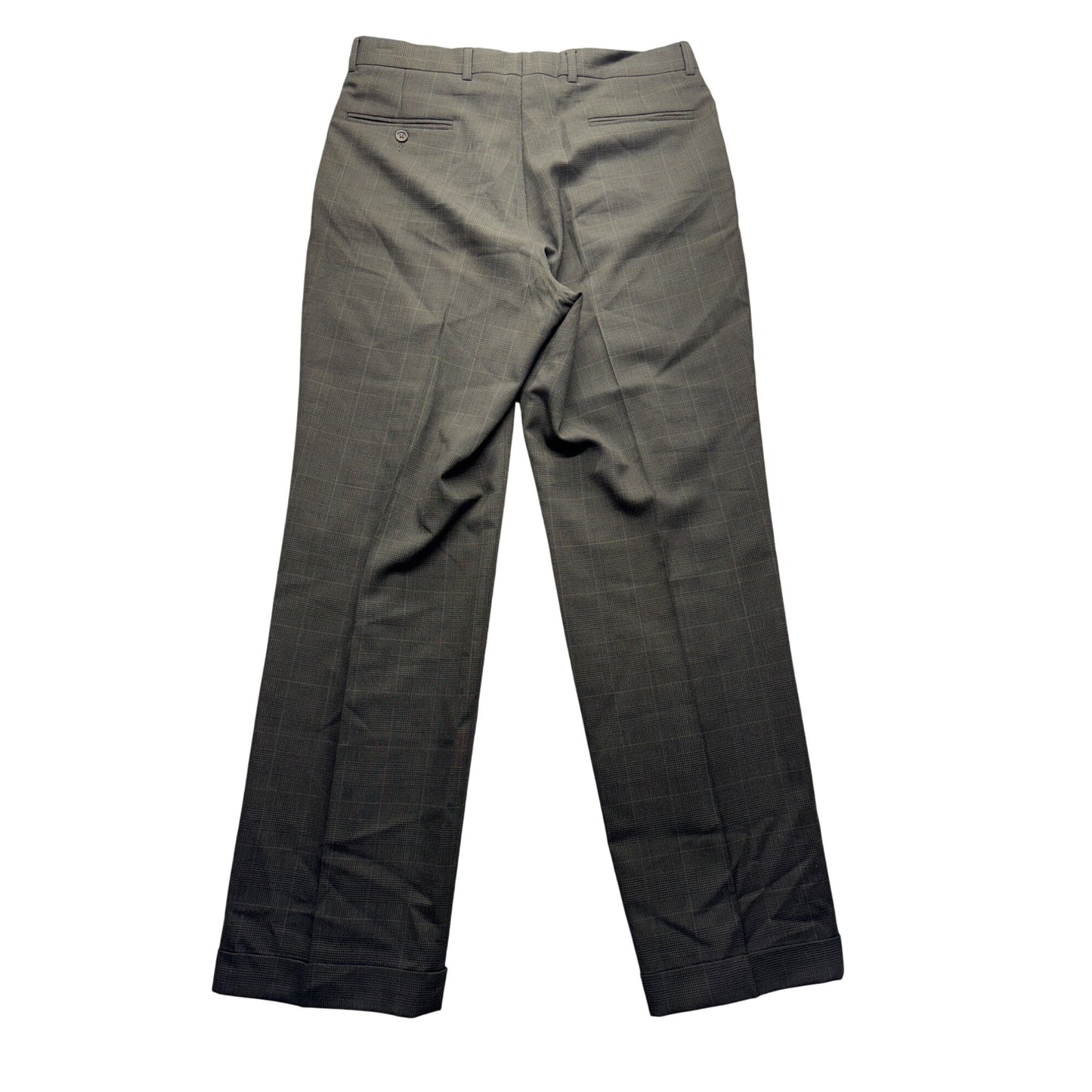 Stafford Mens 100% Worsted Wool Pleated Dress Pants 34x32 Gray Plaid #7948