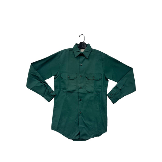 Boys size 14 Green Long-Sleeve Button-Up Shirt With Front Pockets & Permanent Press #6520