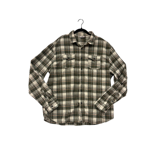 Techstyles Mens 2XL Plaid Button-Up Shirt Green & Beige #6962