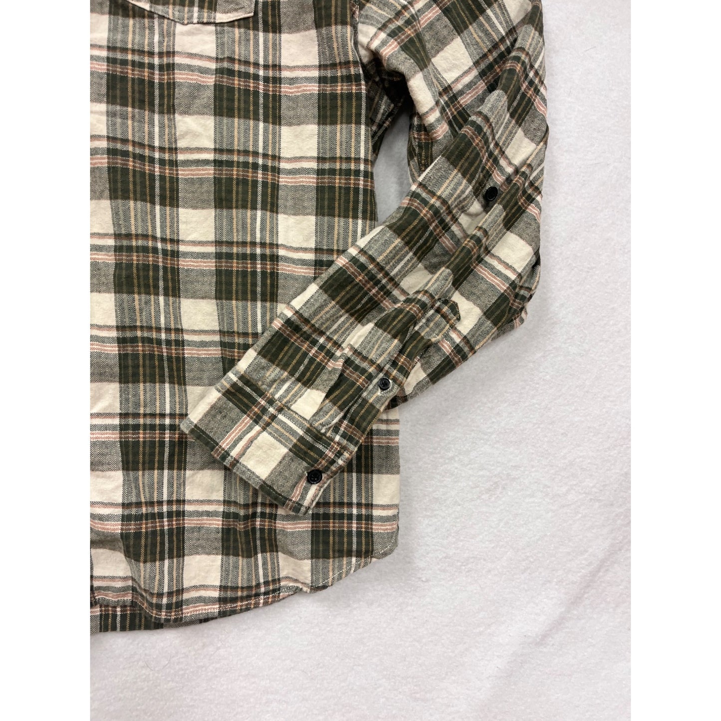 Techstyles Mens 2XL Plaid Button-Up Shirt Green & Beige #6962