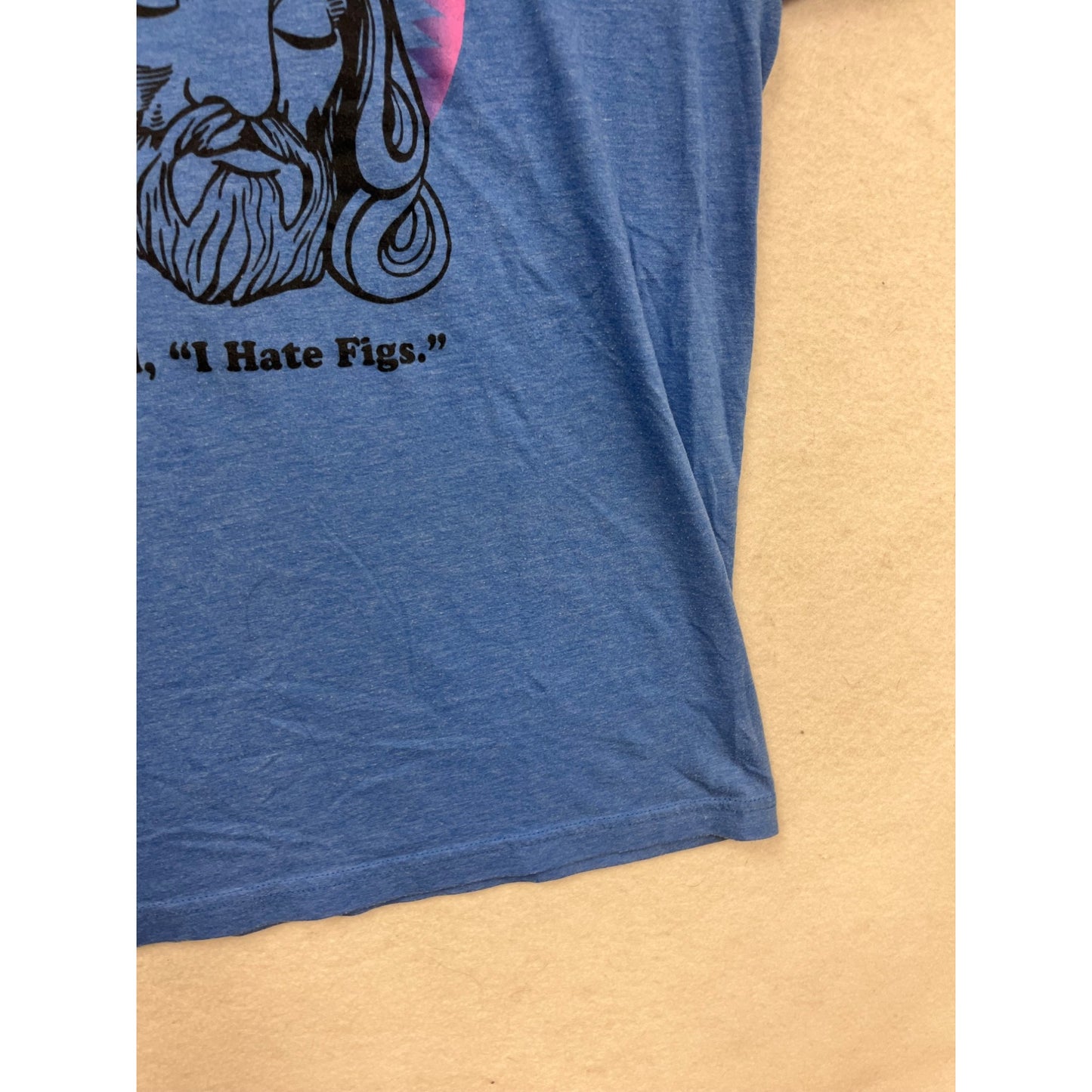 Jesus Graphic T-Shirt Blue With "I Hate Figs" Text L #112A