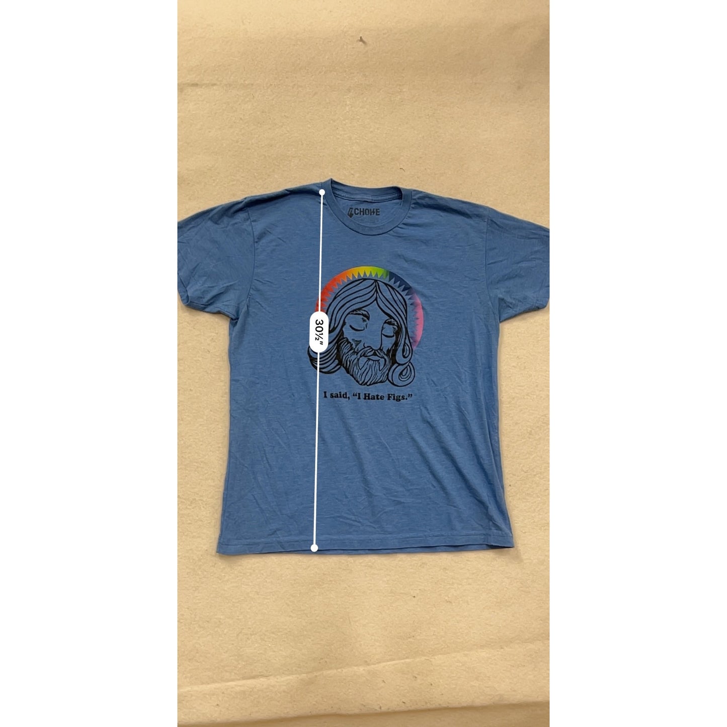 Jesus Graphic T-Shirt Blue With "I Hate Figs" Text L #112A