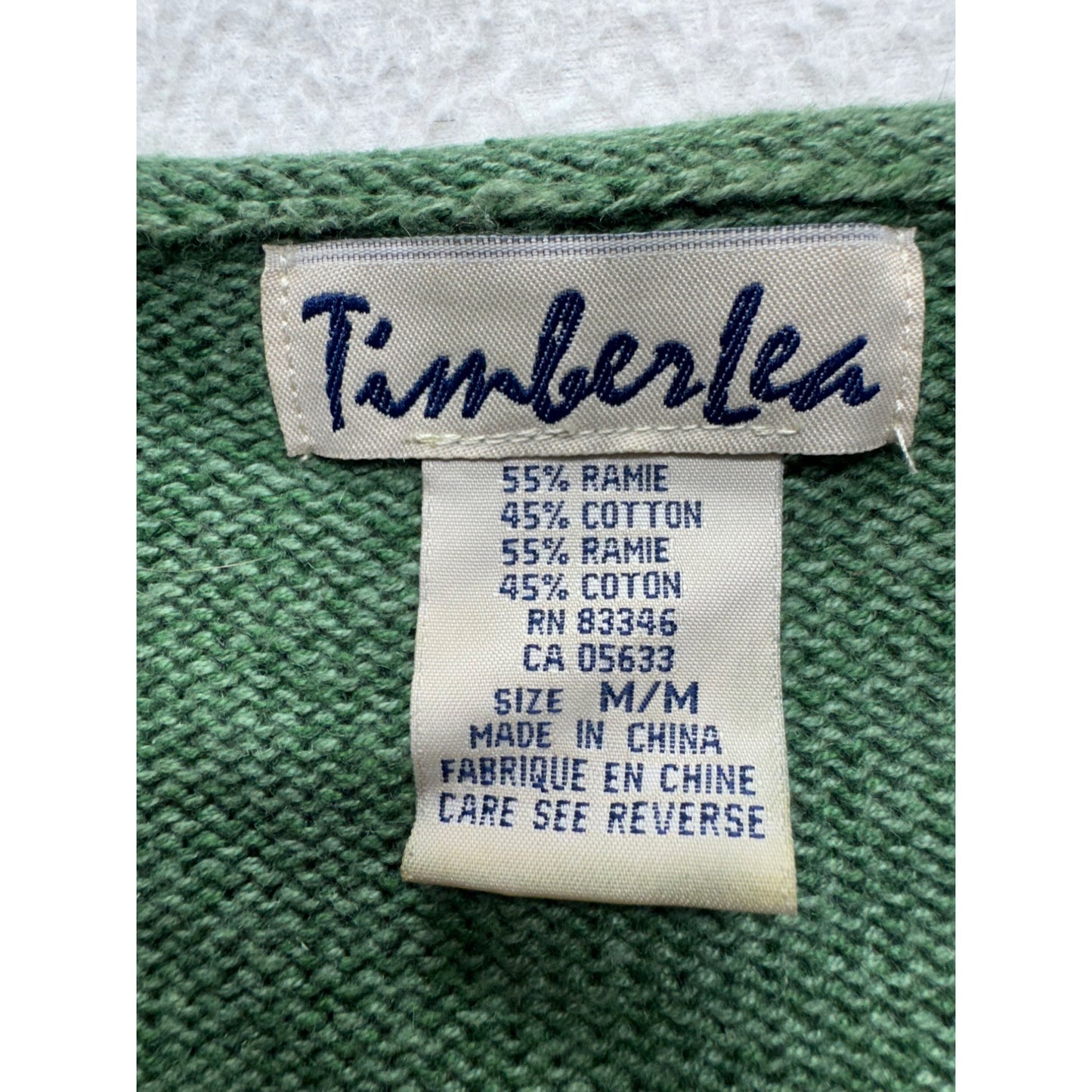 Timberlees Embroidered Botanical Bird Knit Sweater Green Ramie Cotton M #9589