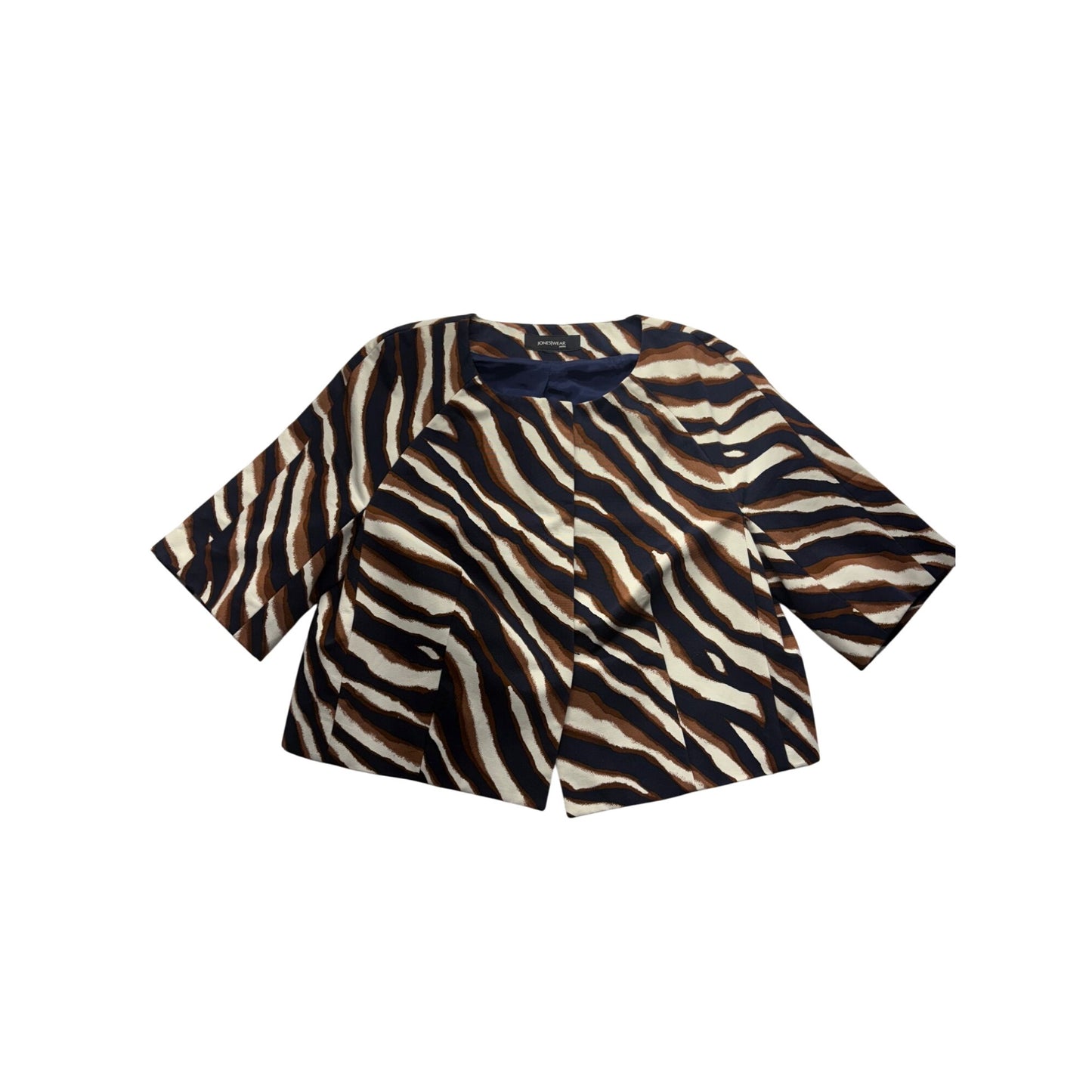 Jones Wear Petite Zebra Print Open-Front Jacket 3/4 Sleeve #7727